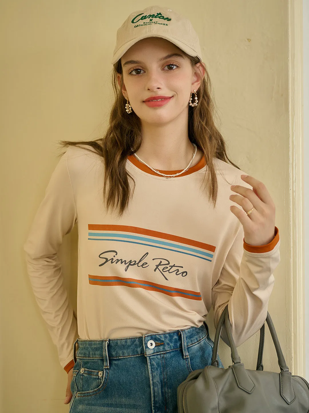 DoubleLayered Collar ??Final Sale??Alessandra Round Neck SR Logo Long Sleeve Top