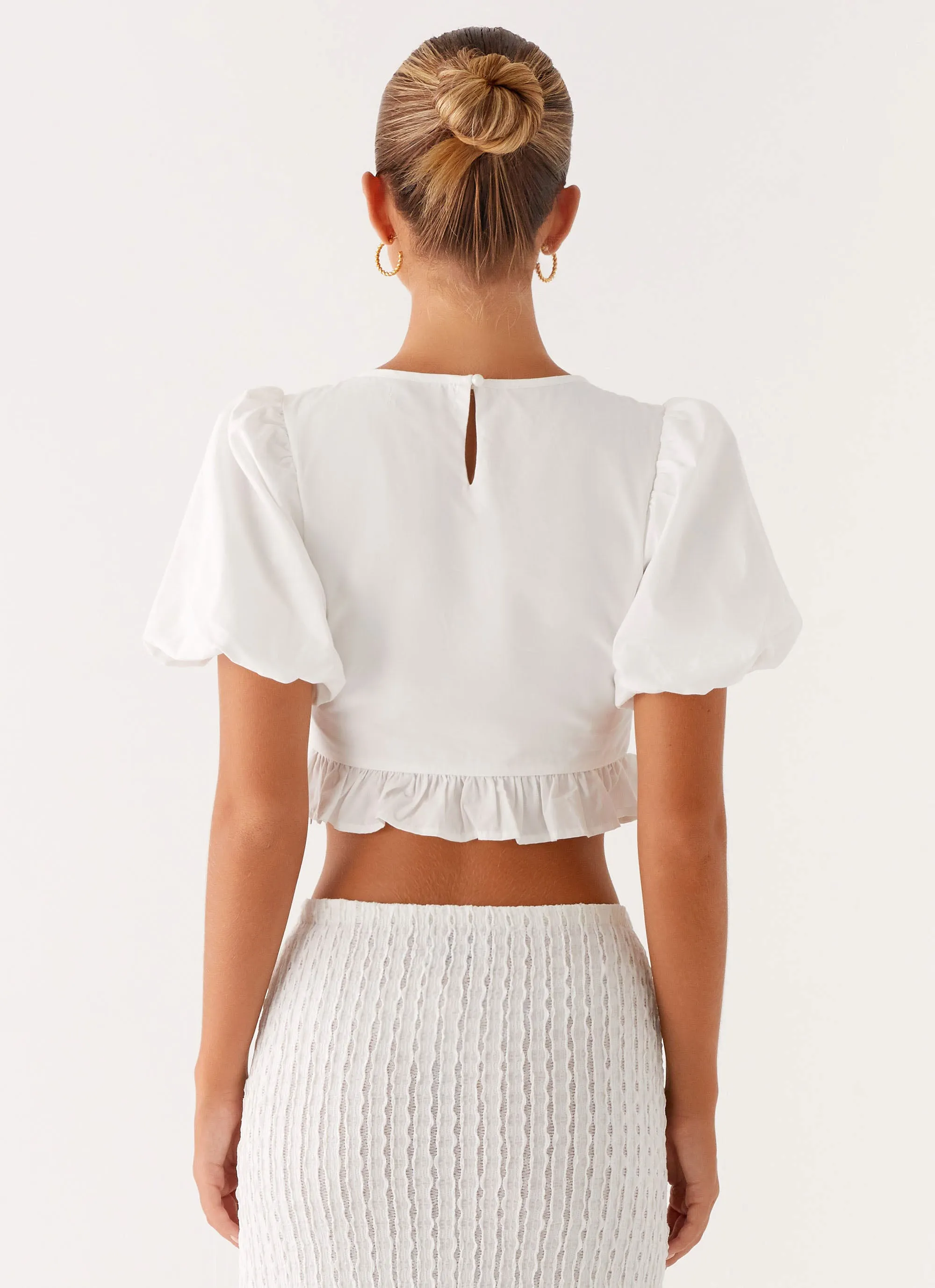 Megan Balloon Sleeve Top - White ZeroWaste Construction Relaxed Silhouette