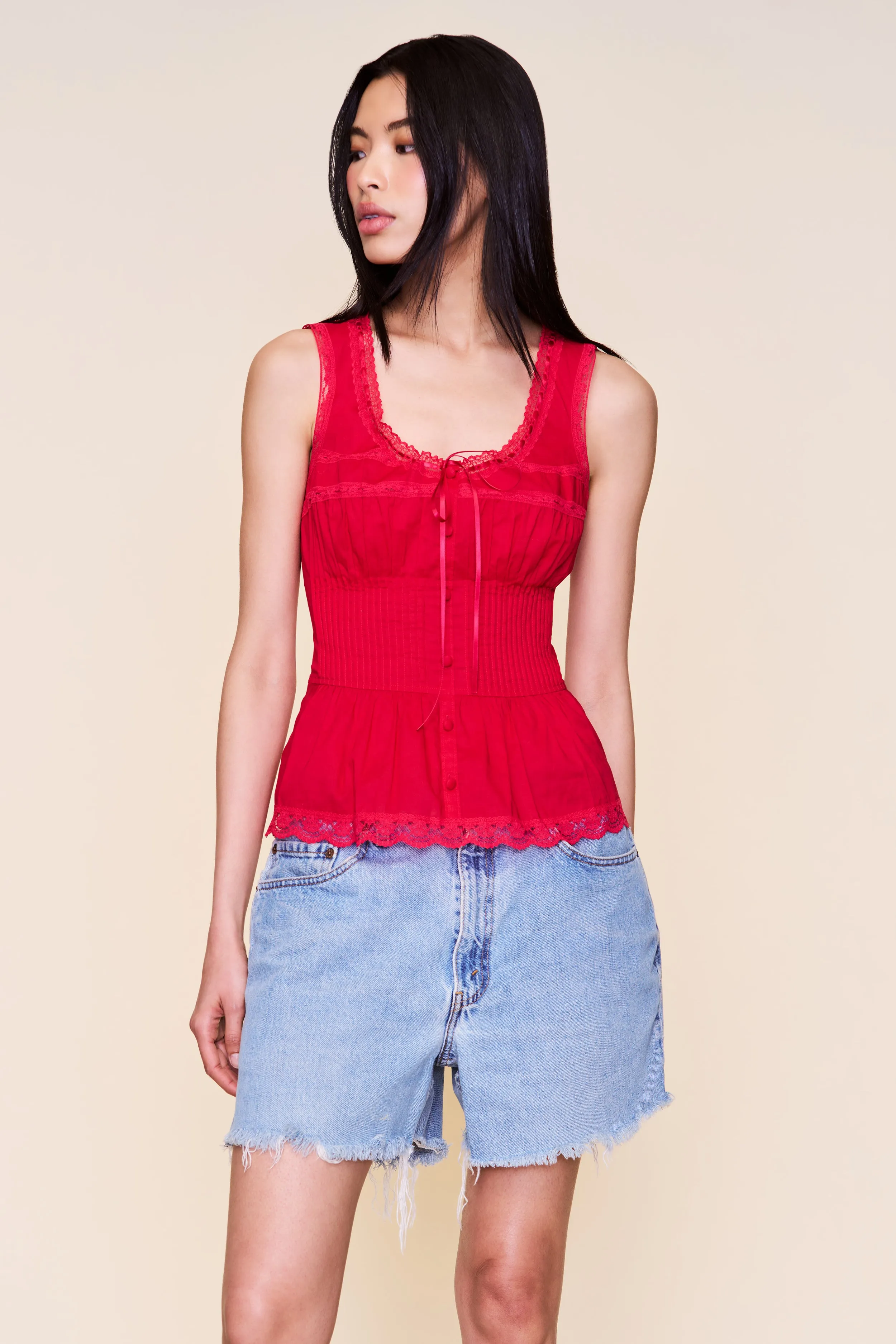 Unstructured Silhouette Relaxed Fit Shirt Lille Pintuck Top