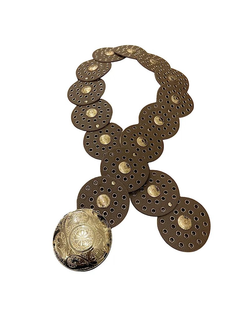 Minimal Vibes Handmade Item Western Disc Belt -Brown/Gold Faded Finish