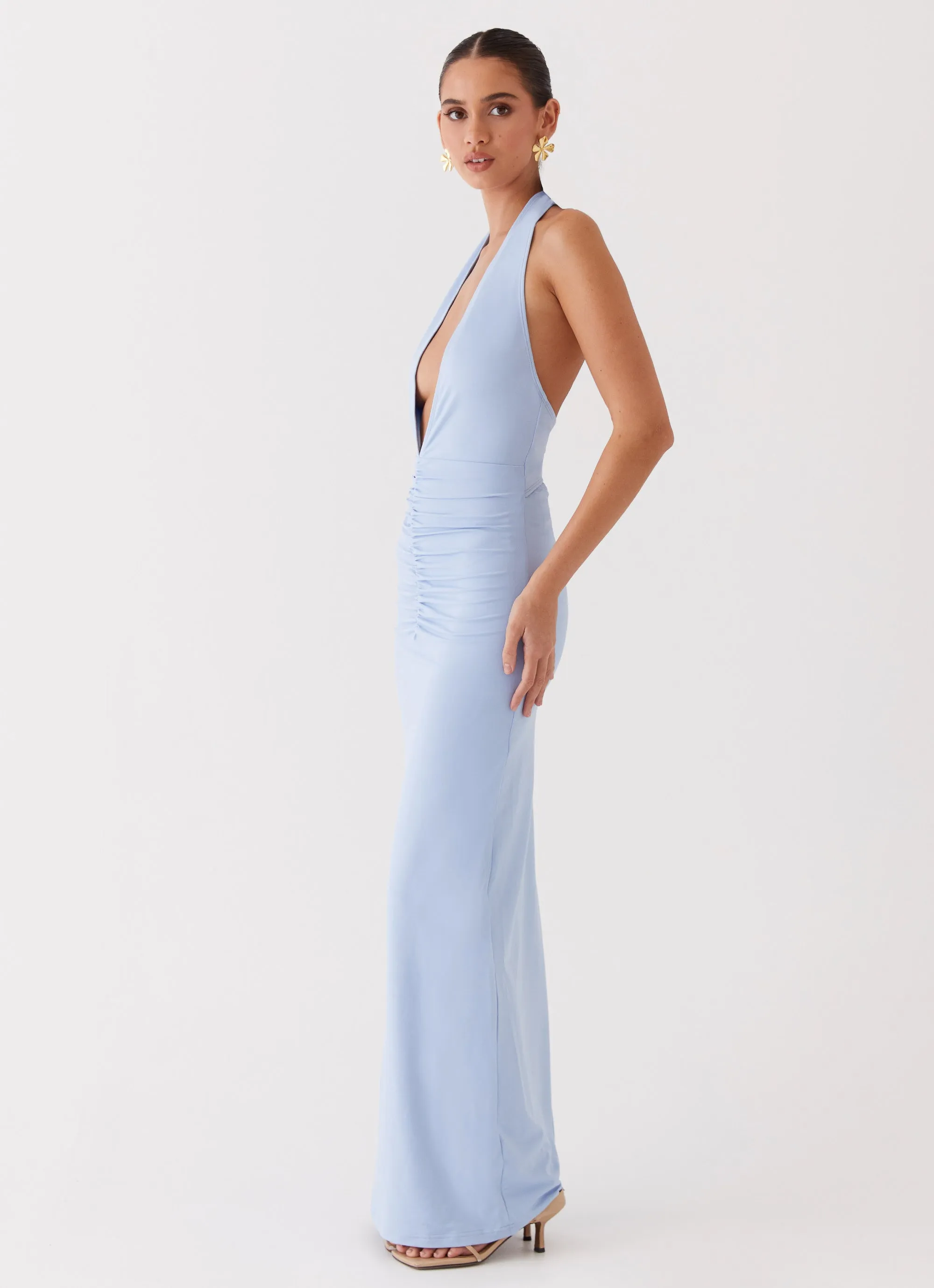 Whisked Away Halterneck Maxi Dress - Blue Comfortable fit-and-flare dress Flattering Style Fit
