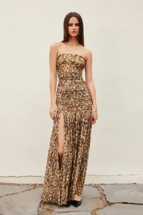 Office Classic retro-style Wild Maxi Dress- Mocha Leopard