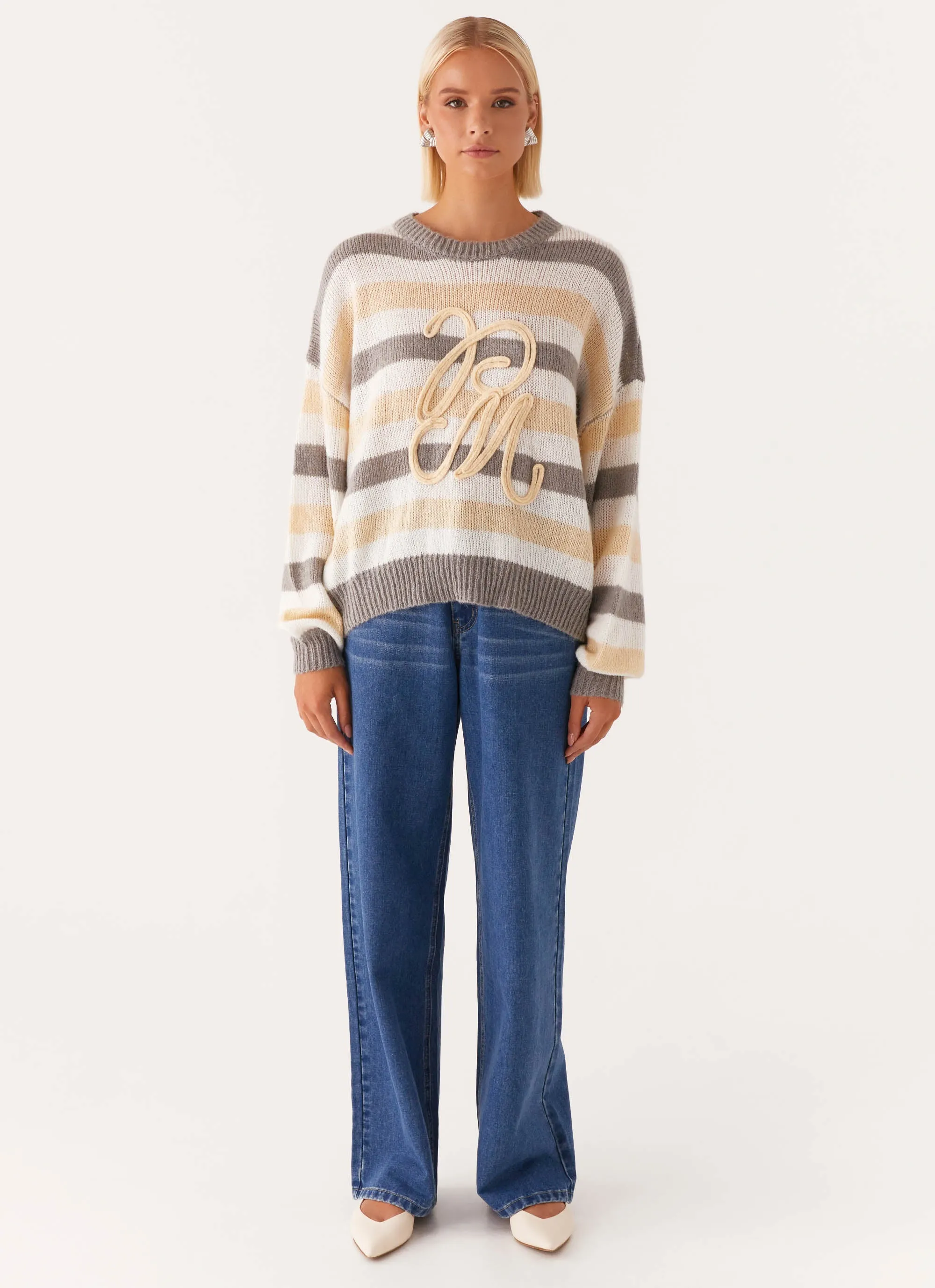 Main Character Oversized Knit Sweater - Stripe Fray Resistant Edges