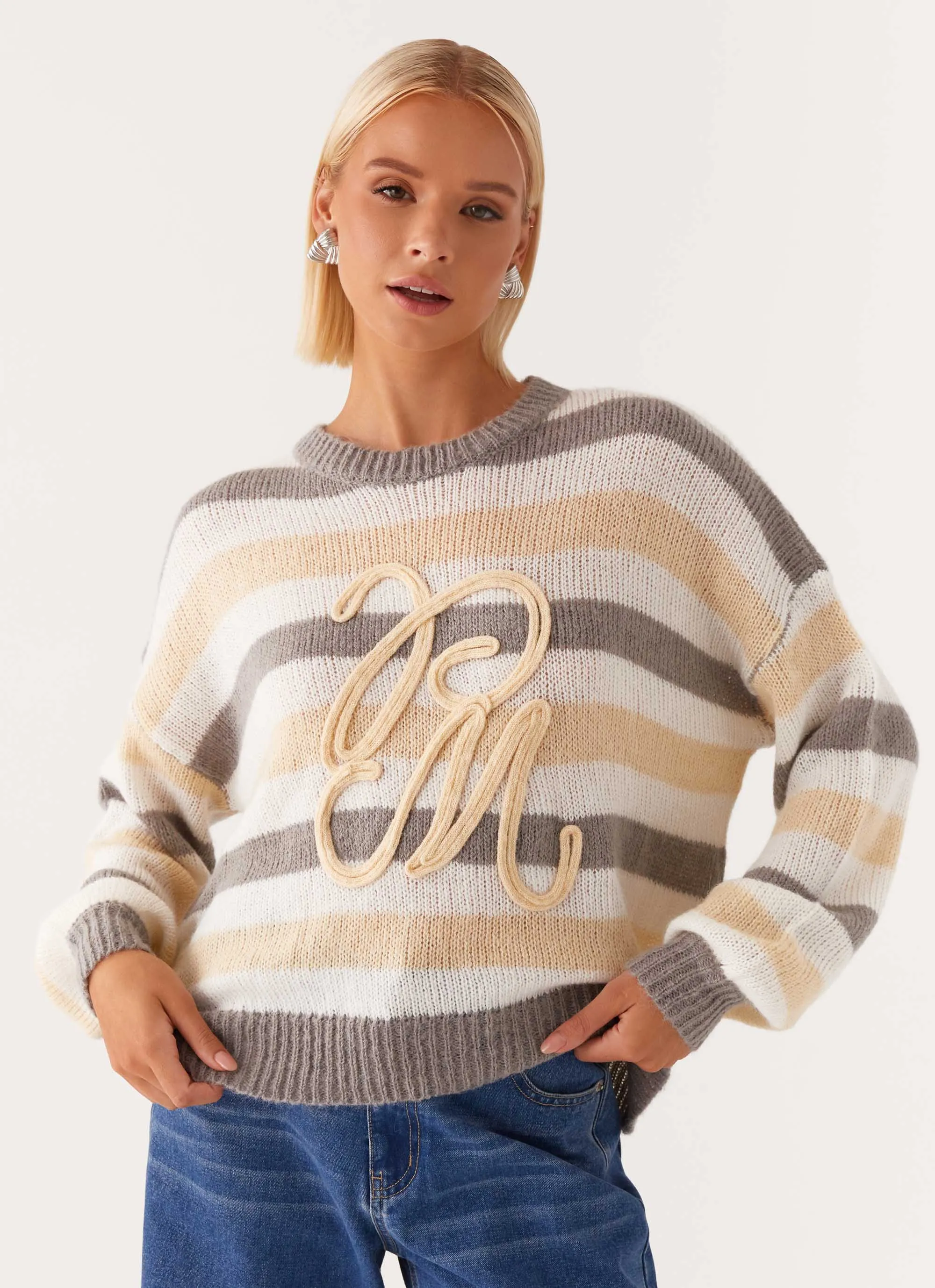 Main Character Oversized Knit Sweater - Stripe Sustainable Recycled Material Modular Layering