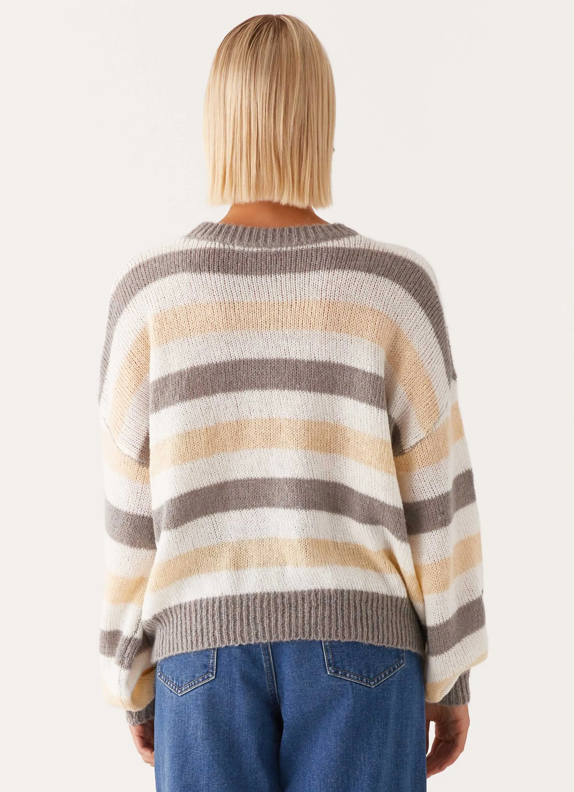 Main Character Oversized Knit Sweater - Stripe Neutral Tone