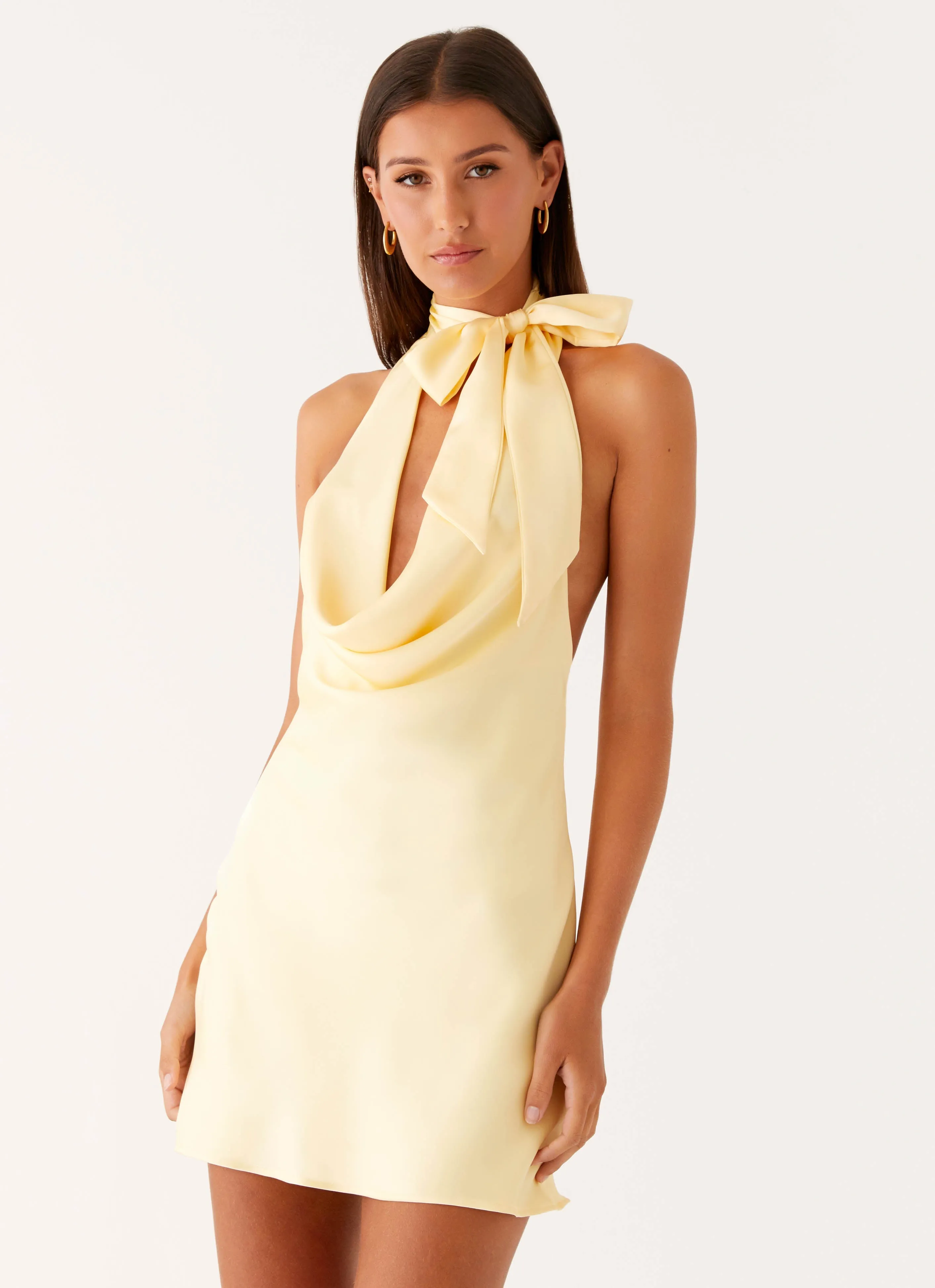 Functional Detail Cory Cowl Scarf Mini Dress - Sunny Yellow