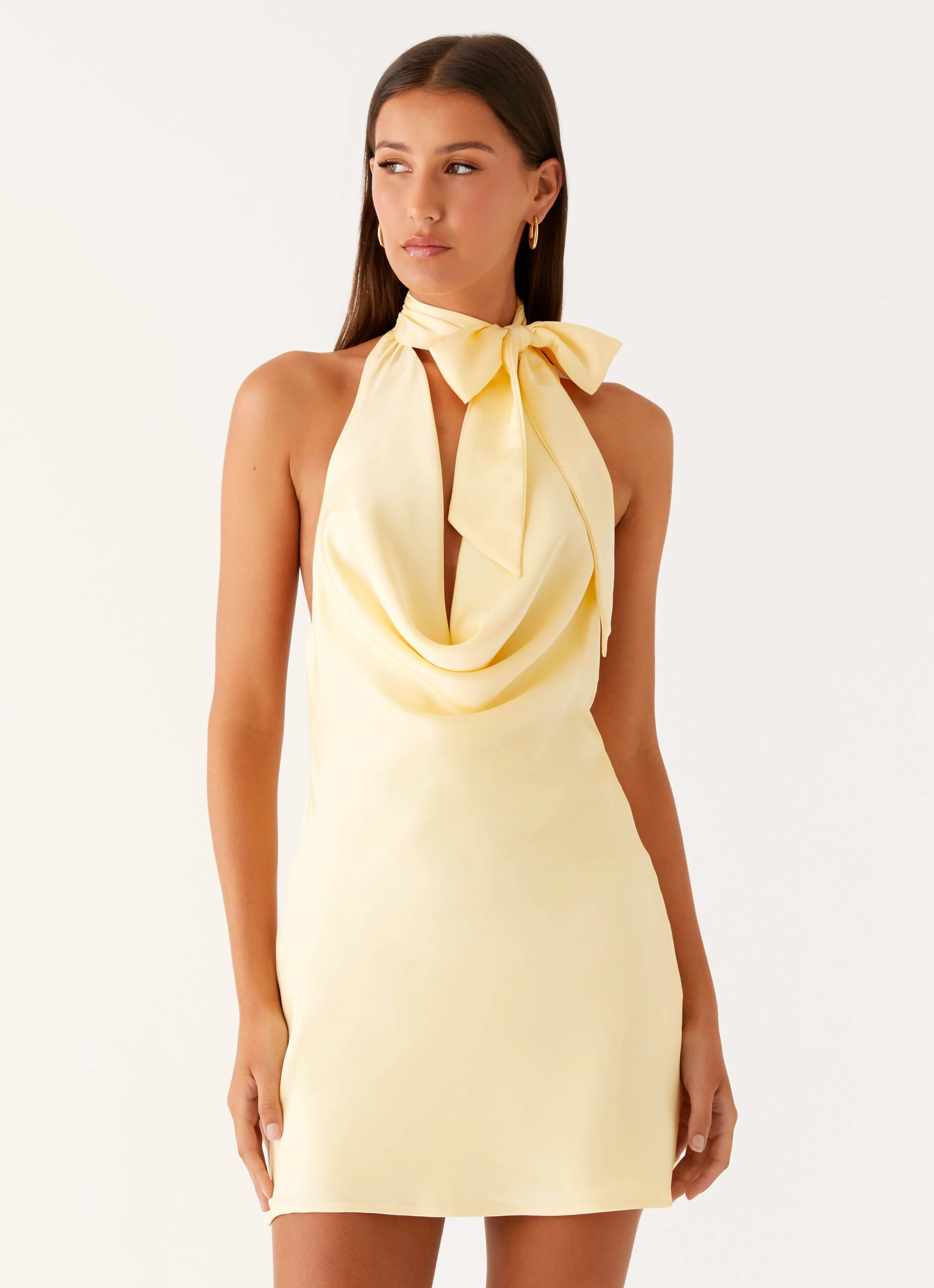 Cory Cowl Scarf Mini Dress - Sunny Yellow Travel Vibes