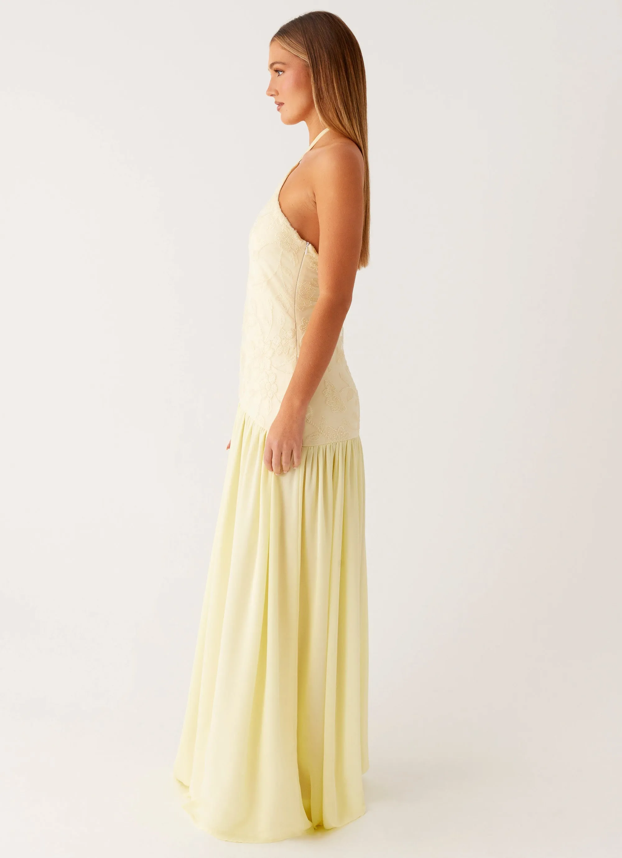 Janelle Beaded Maxi Dress - Yellow Elegant Fabric Korean Trend