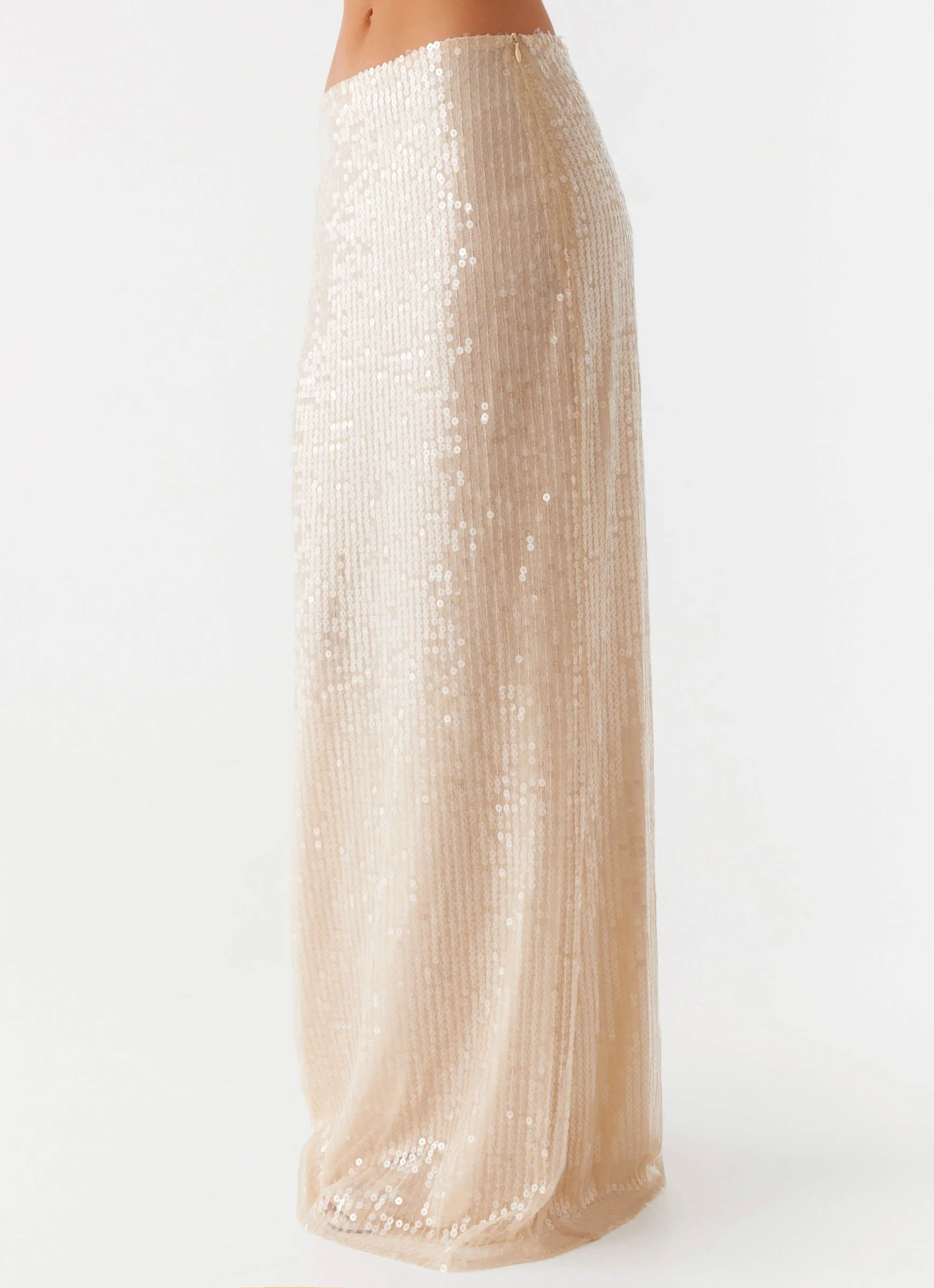 Custom made Wisteria Low Rise Sequin Maxi Skirt - Champagne