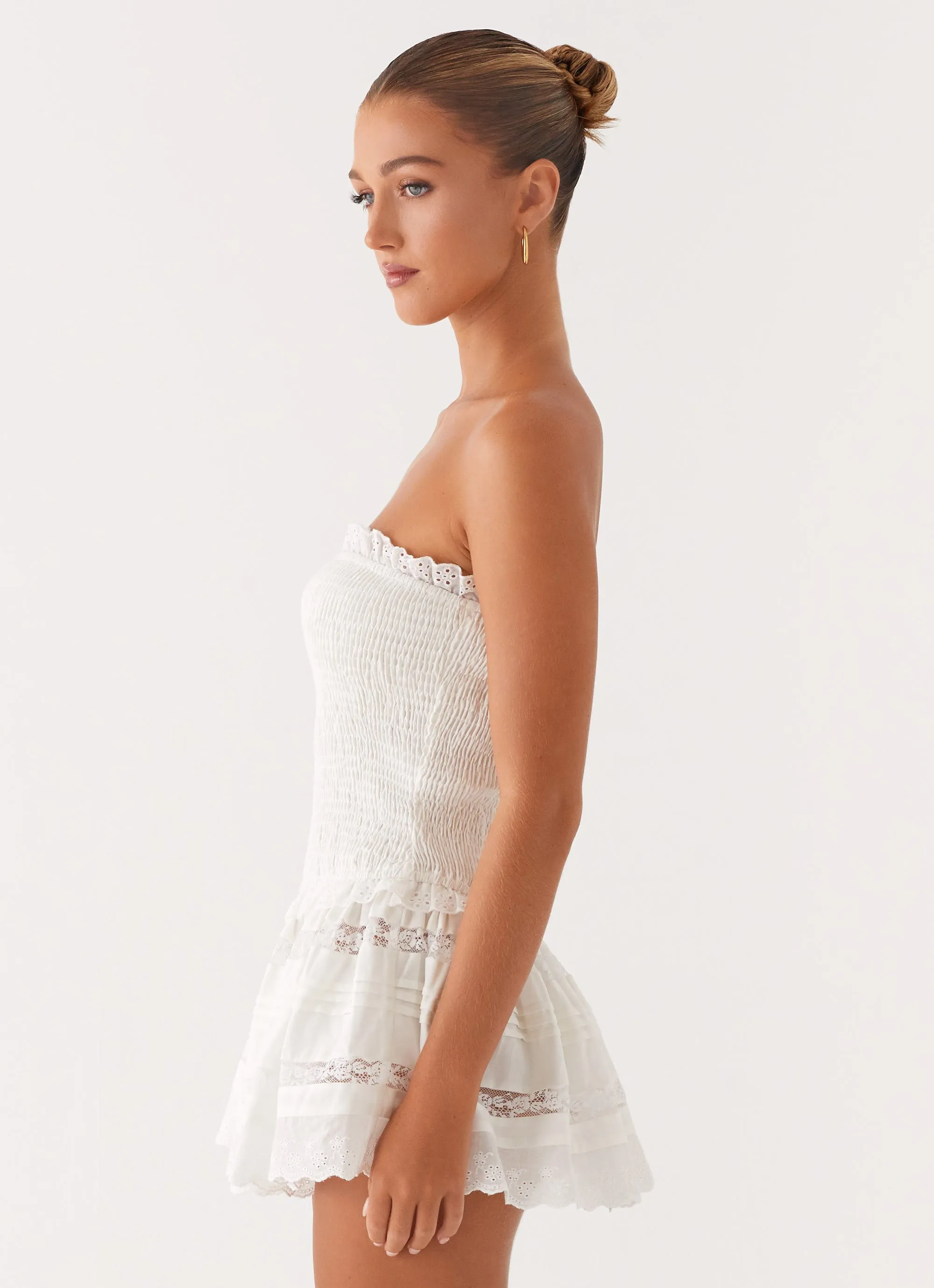 Kimia Mini Dress - White Neat Finish Double Stitched