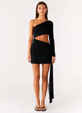 Wrapped Asymmetrical Mesh Dress - Black Minimalist-Style