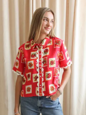 Summer Stamp Linen Top BreathableFabricTech Flatlock Seam