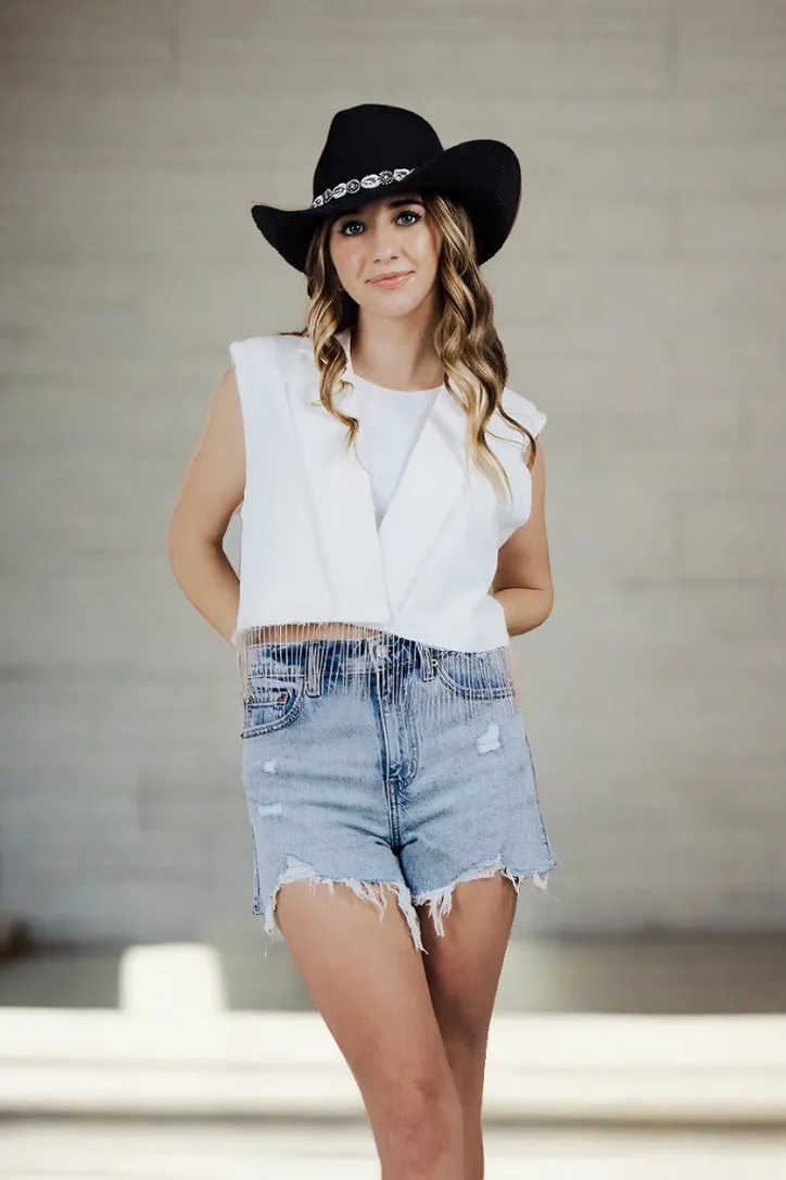 Soft Touch Feel Layered Panel Construction Rodeo Roundup Fringe Vest - FINAL SALE