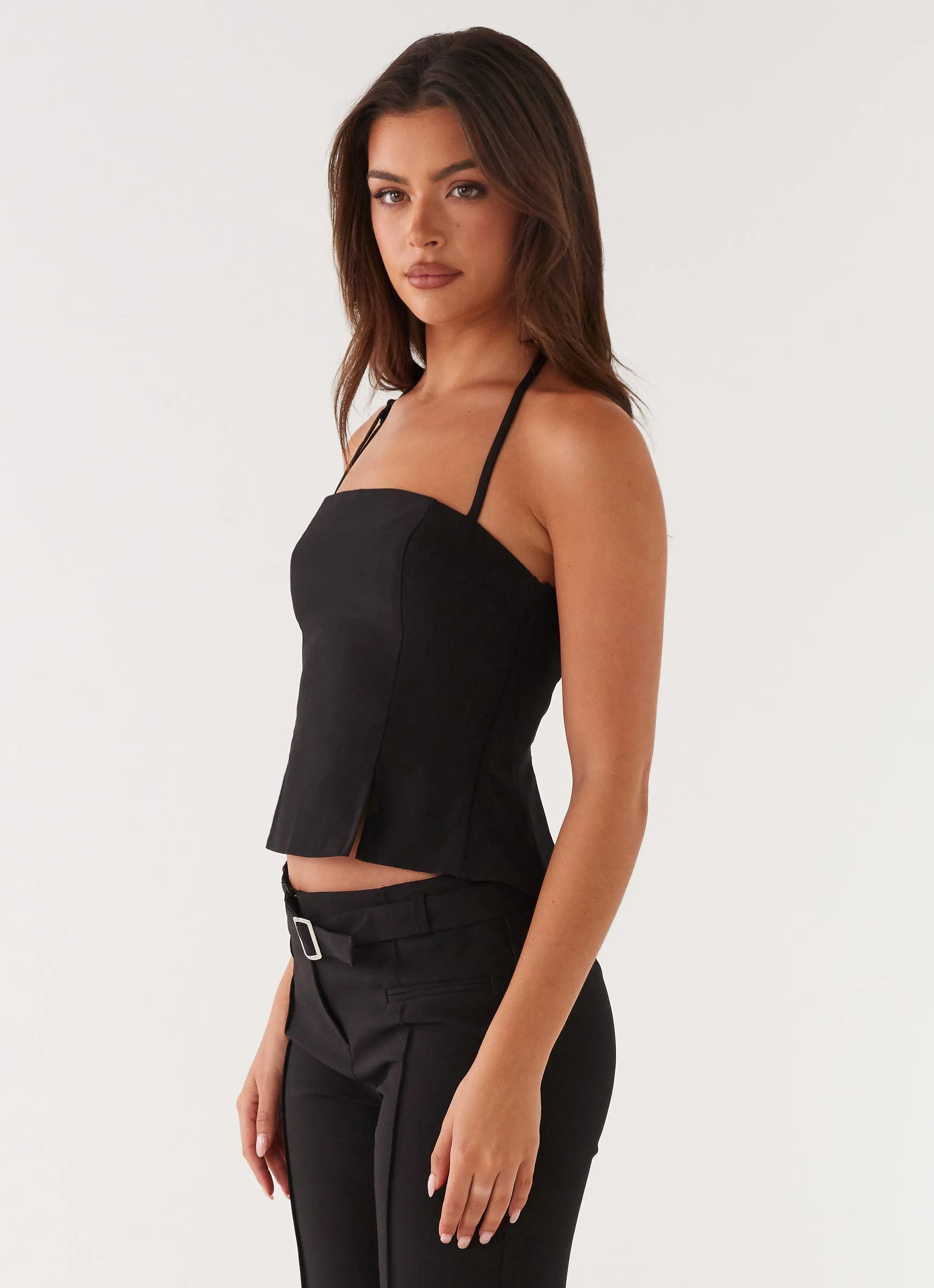 Sheer Overlay Material Dawny Top - Black