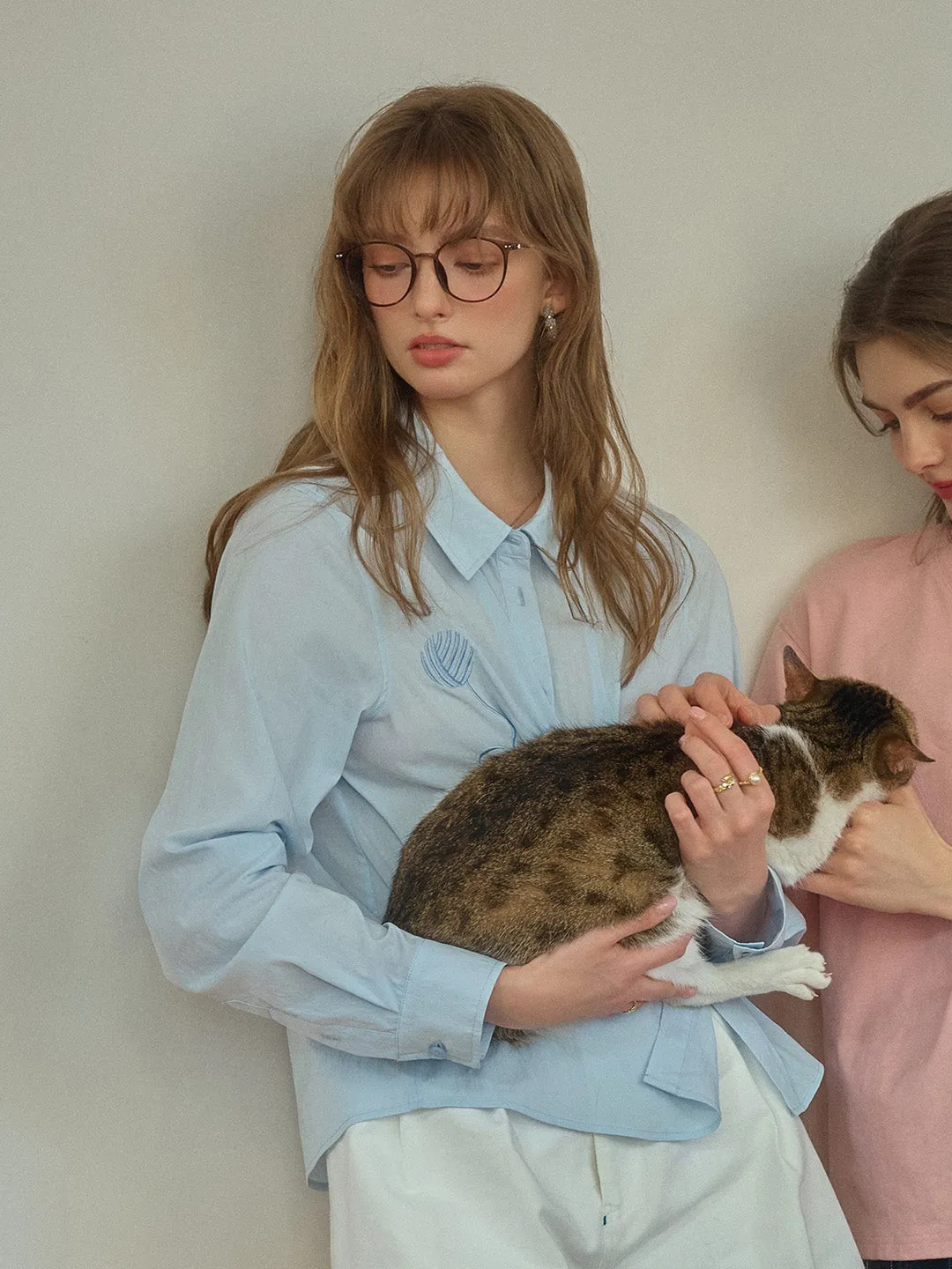 All Over Print Technique ??Final Sale??Keira Lapel Embroidery Shirt - Blue