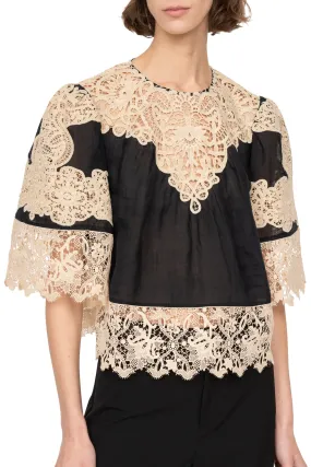 Medina Lace Top Mesh Panel Details Sleeveless Tee