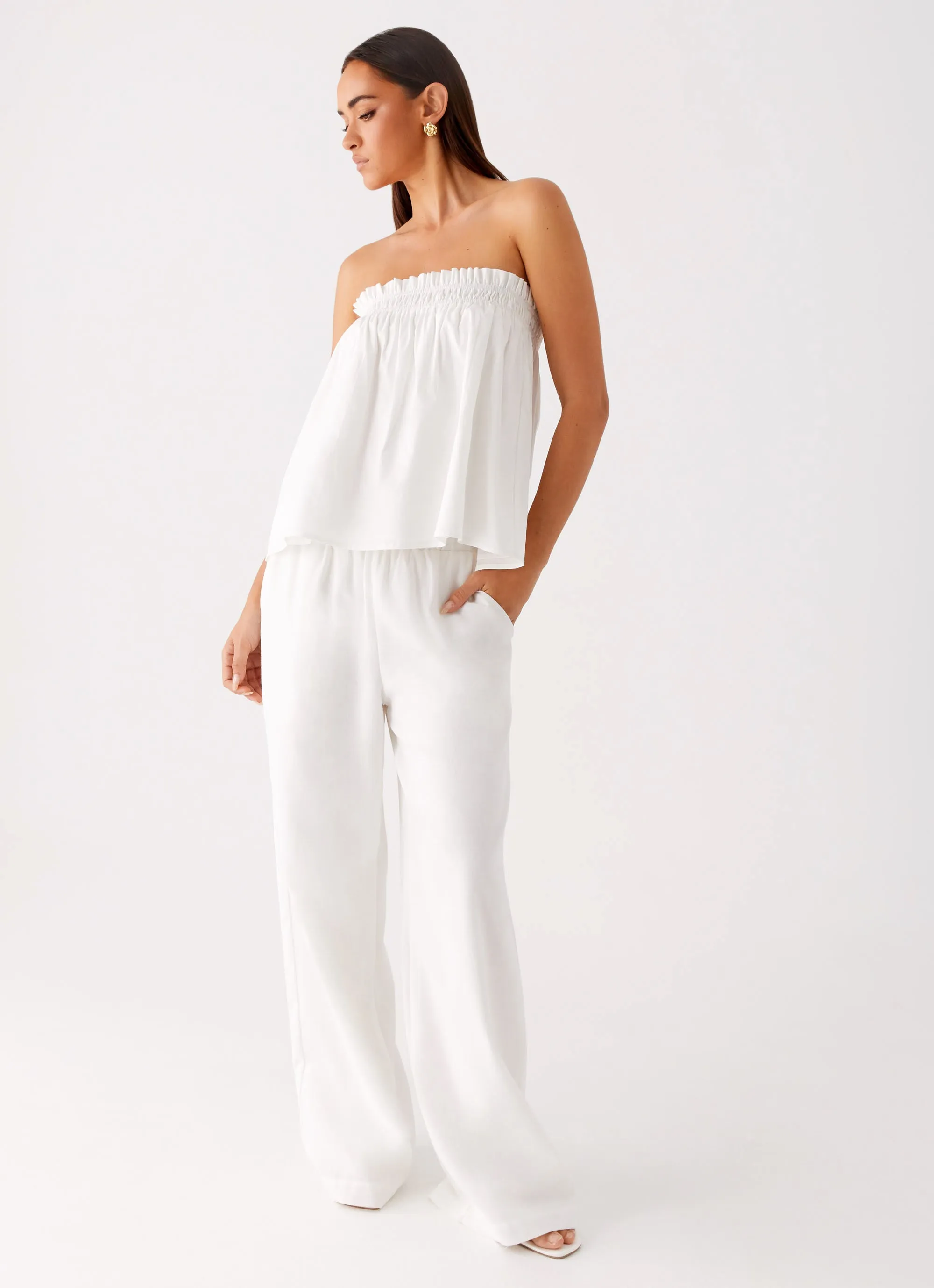 Wynter Babydoll Top - White Bound Edges Low Profile Collar