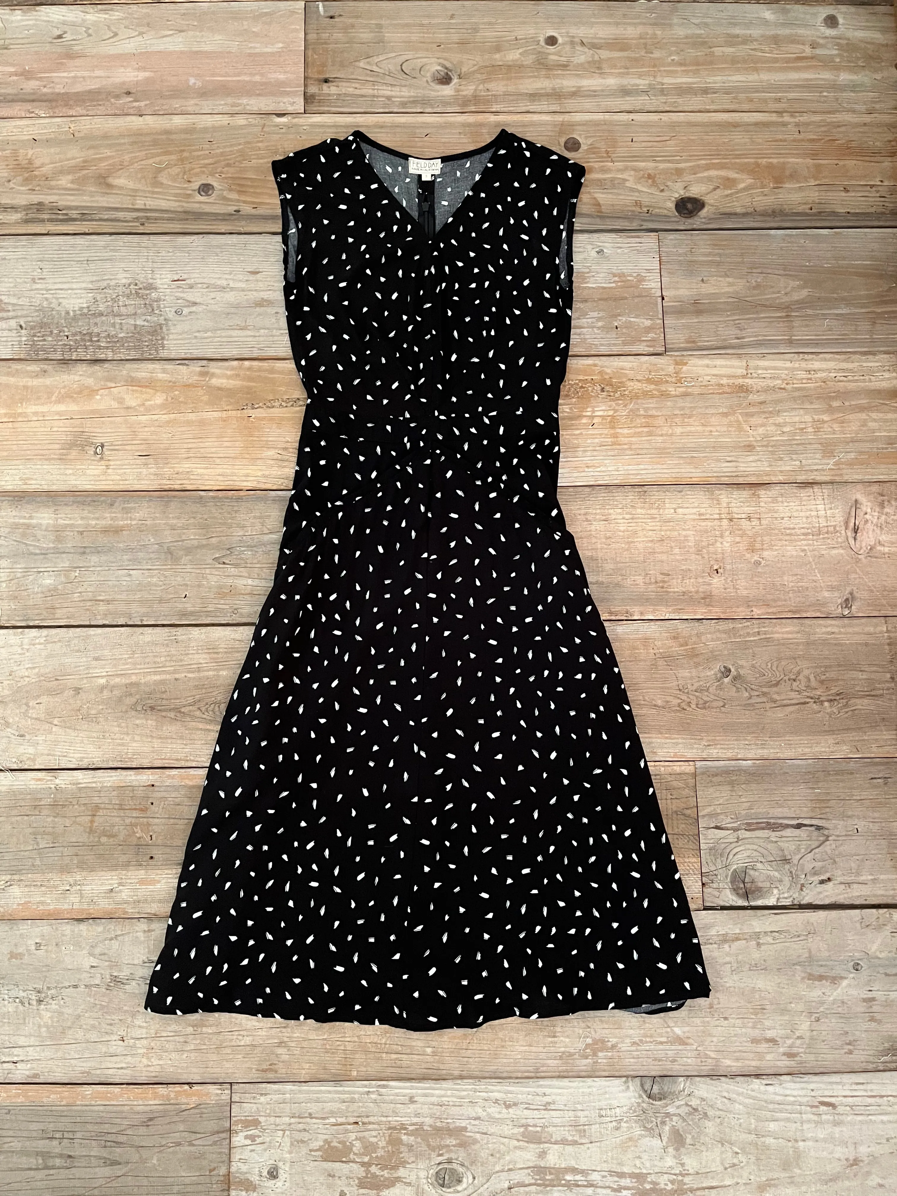Xena Dress in Black Abstract Dot Sleek and Sleek Bow-Detail