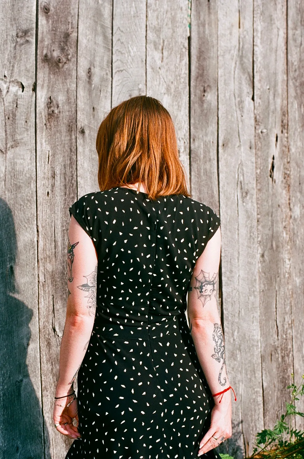 Soft Feel Xena Dress in Black Abstract Dot