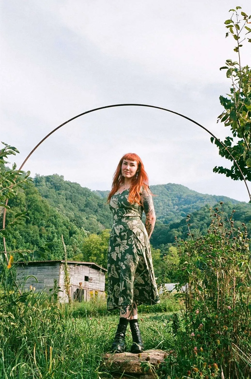 Charming Comfort Bell-Sleeve Xena Dress in Emerald Woodland Wonder