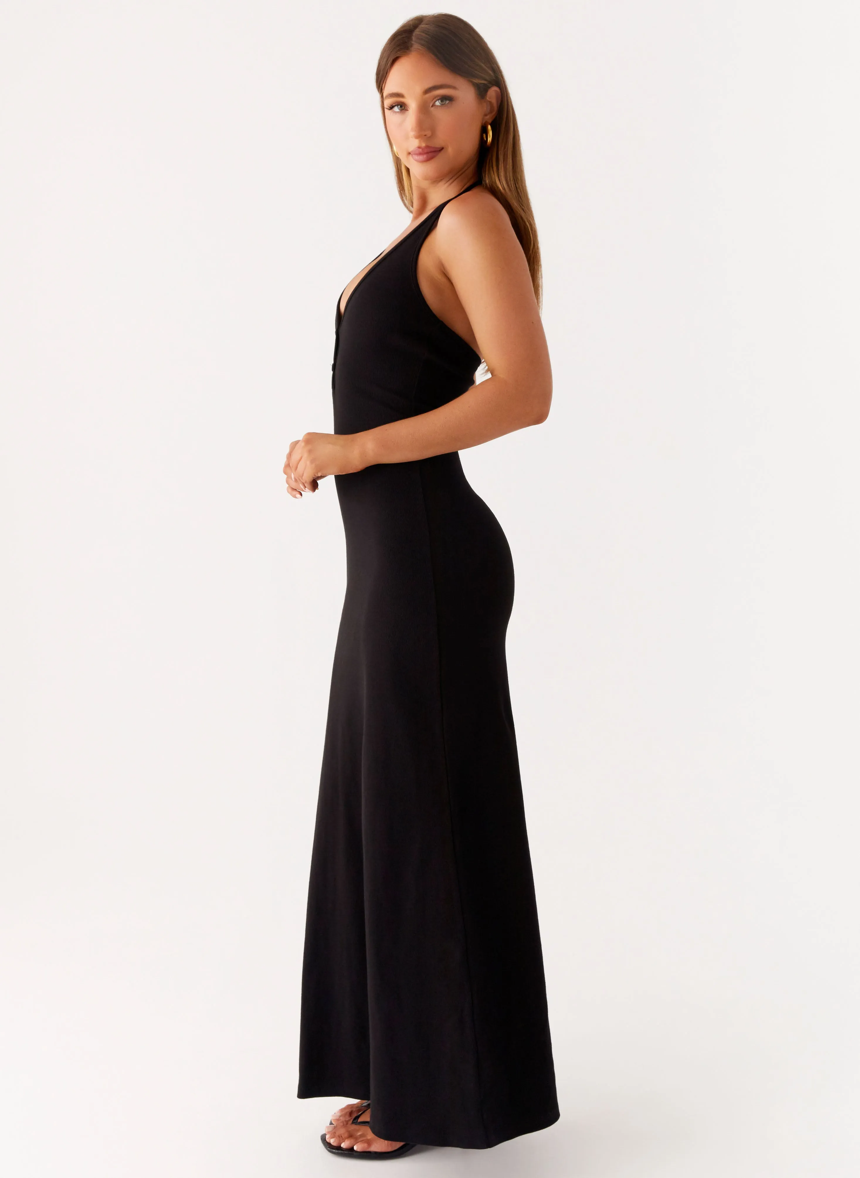 Yaselle Button Front Maxi Dress - Black Fit Focused