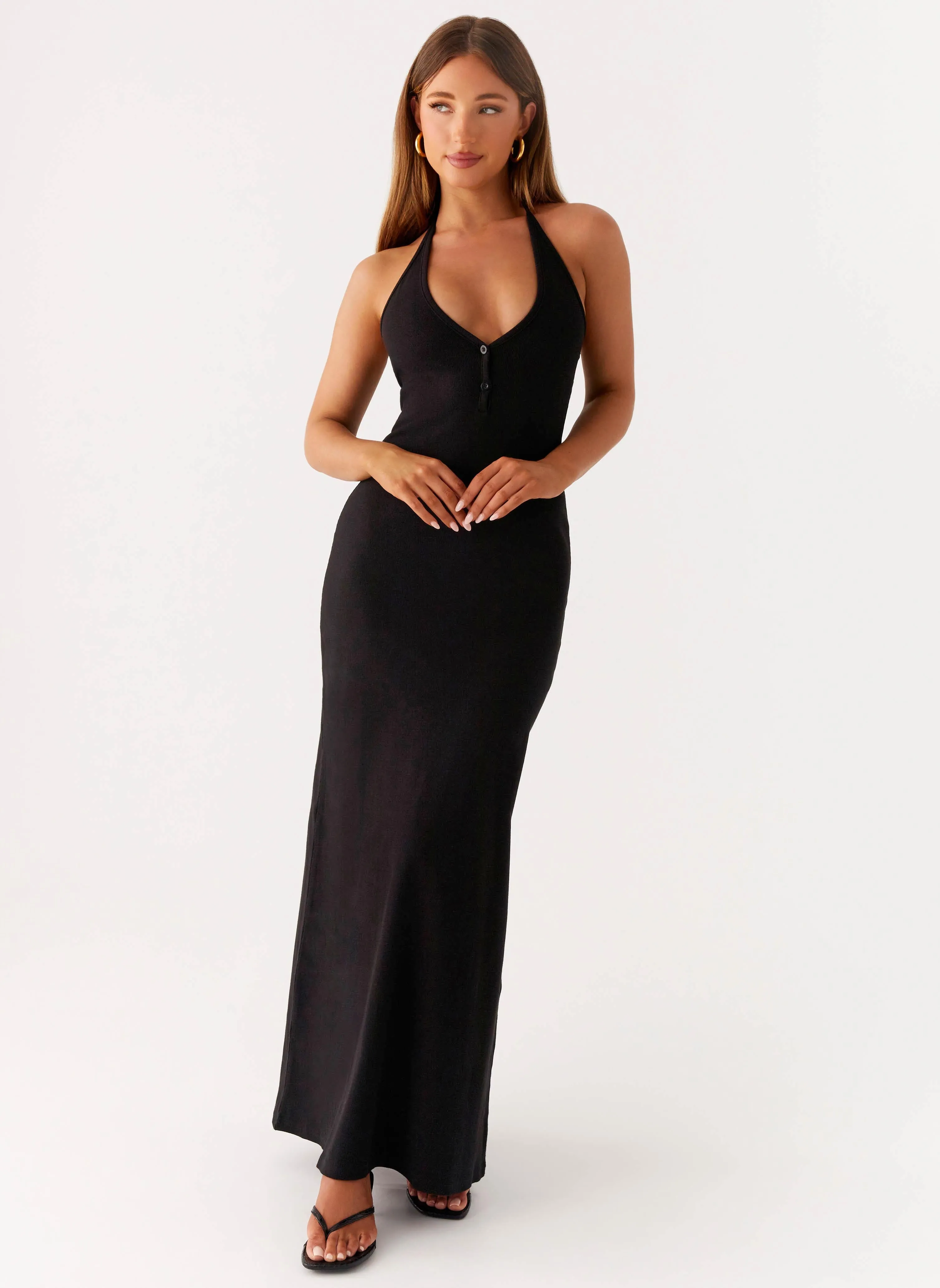Neutral Form Yaselle Button Front Maxi Dress - Black