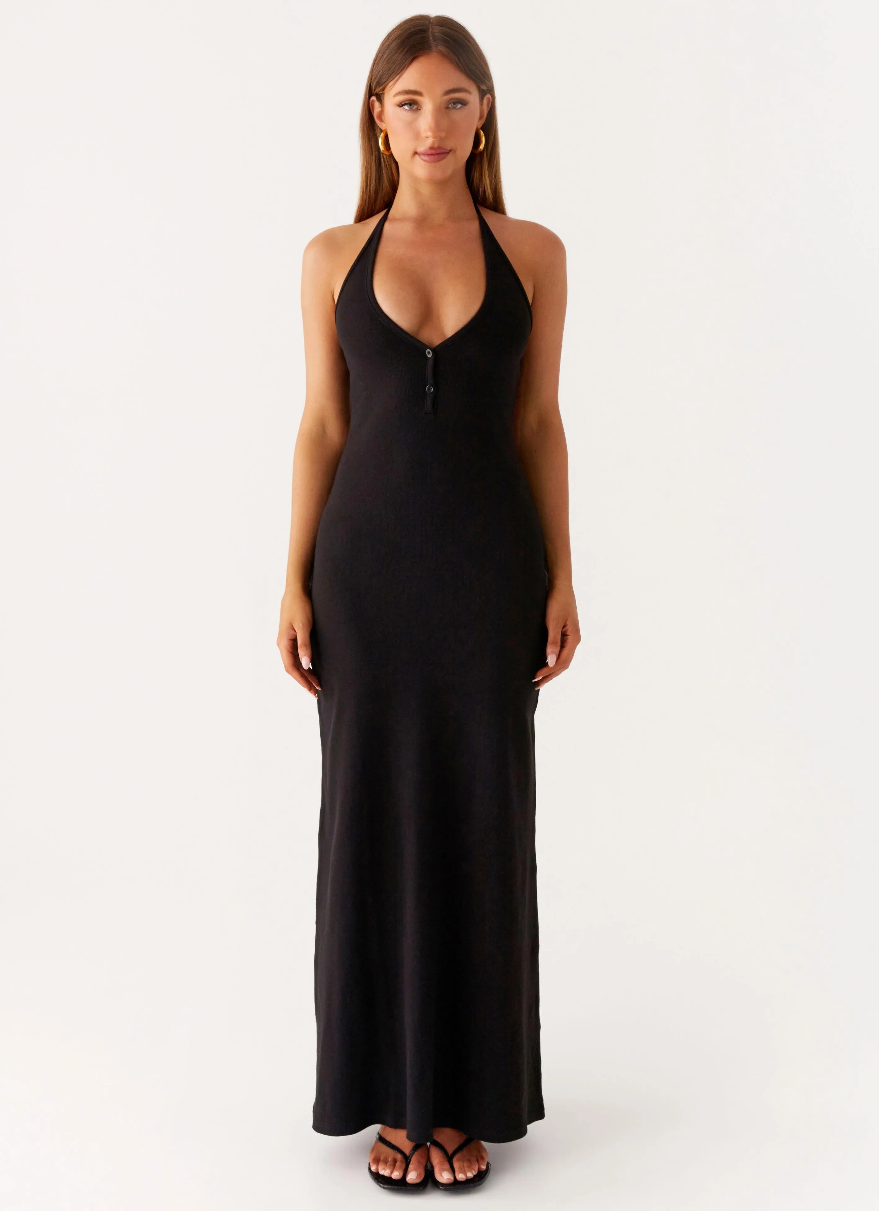 Unisex Option Yaselle Button Front Maxi Dress - Black