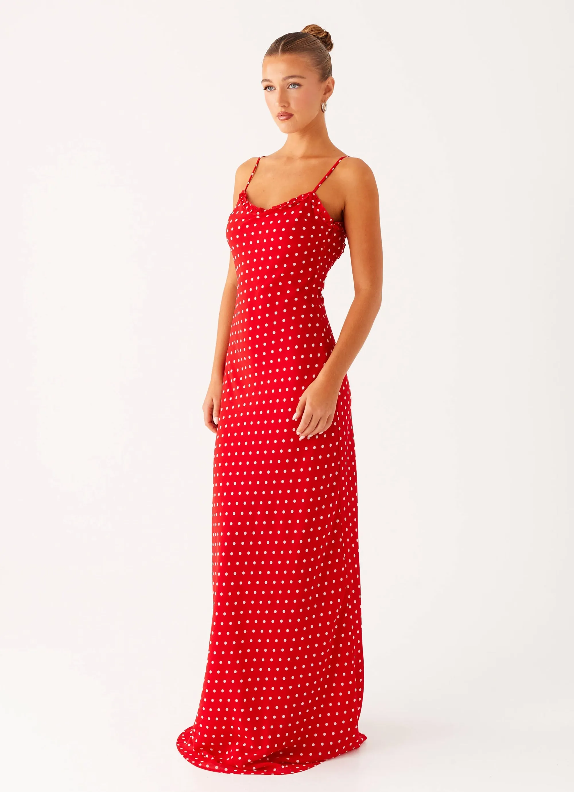 Balanced Tone Light Coral Pareo Maxi Dress - Red Polka Dot