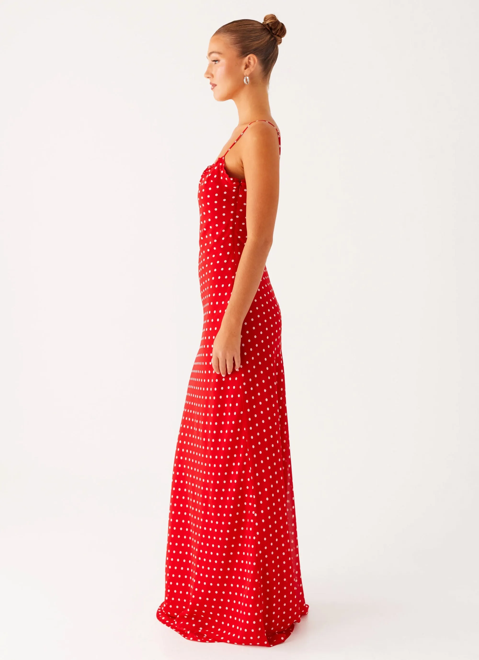 Pareo Maxi Dress - Red Polka Dot Zipper Closure
