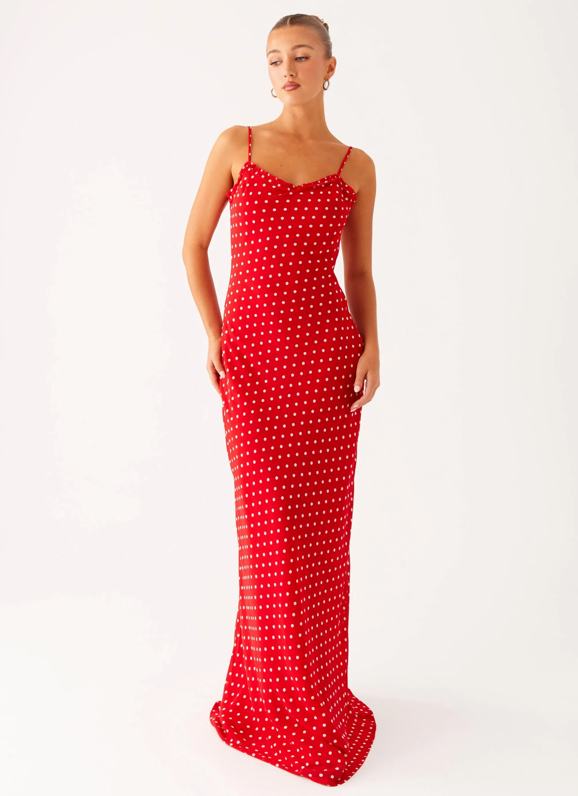 Subtle Drape Unique Print Pareo Maxi Dress - Red Polka Dot