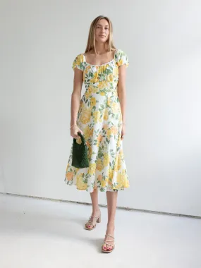 Yellow Rose Dress Wrinkle-Resistant Textured Look