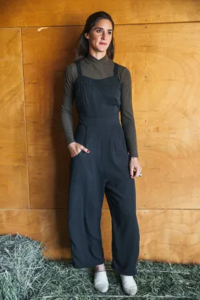 Yolked Juniper Jumpsuit in Black Brushed Cotton Dynamic Fit