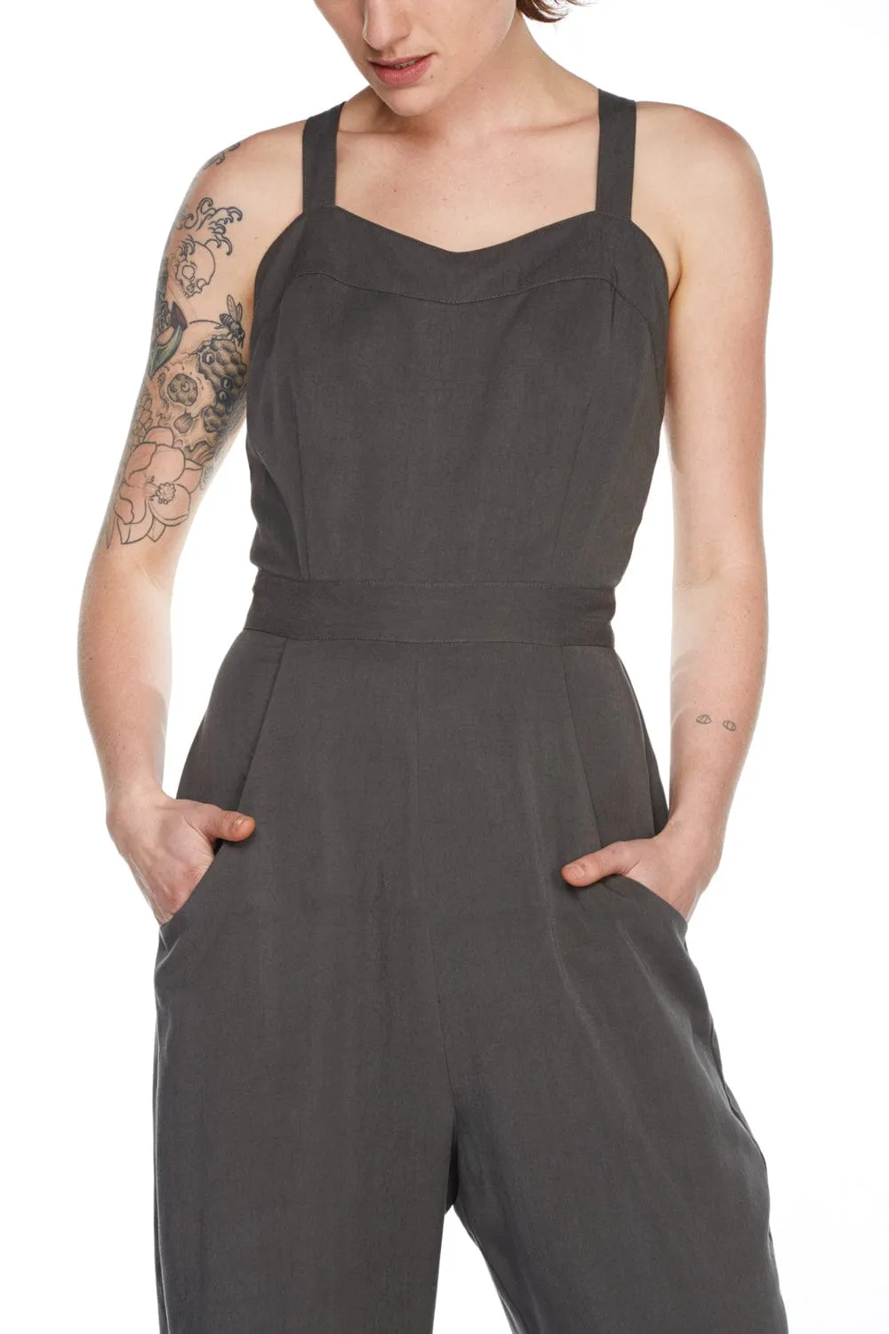 Yolked Juniper Jumpsuit in Olive Tencel SmoothZipClosure Recycled fibers