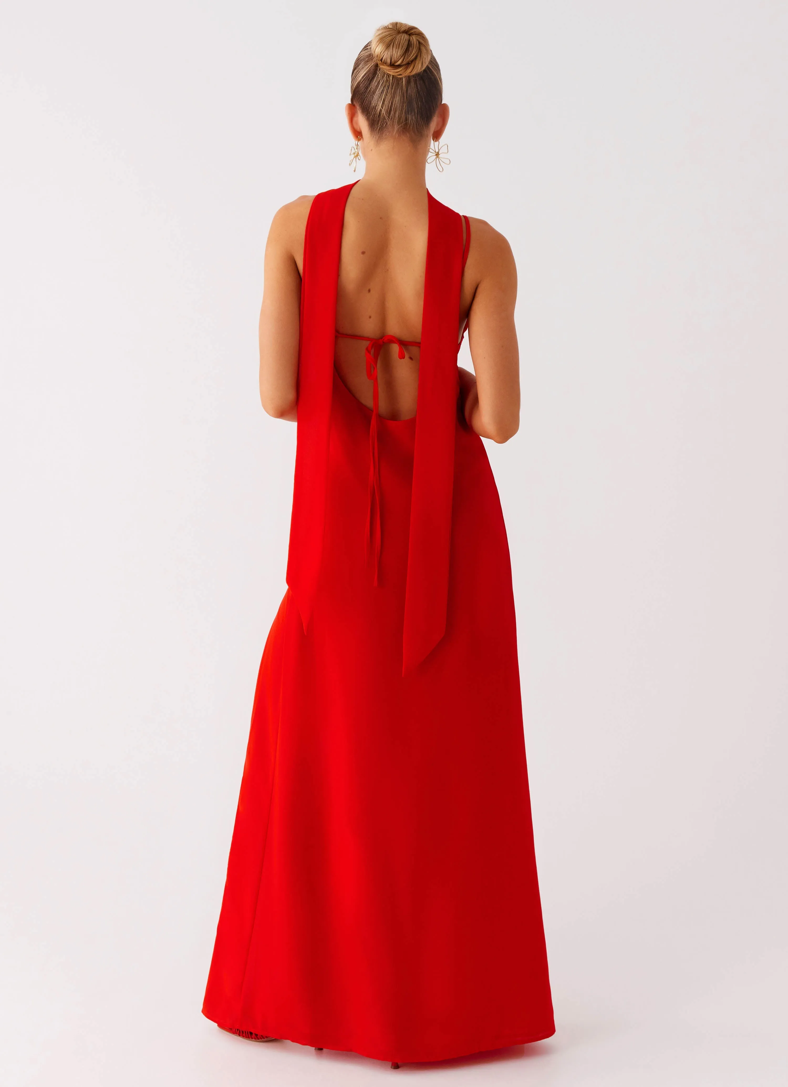 Yorke Scarf Maxi Dress - Raspberry Red Gentle Drape Fall Layer