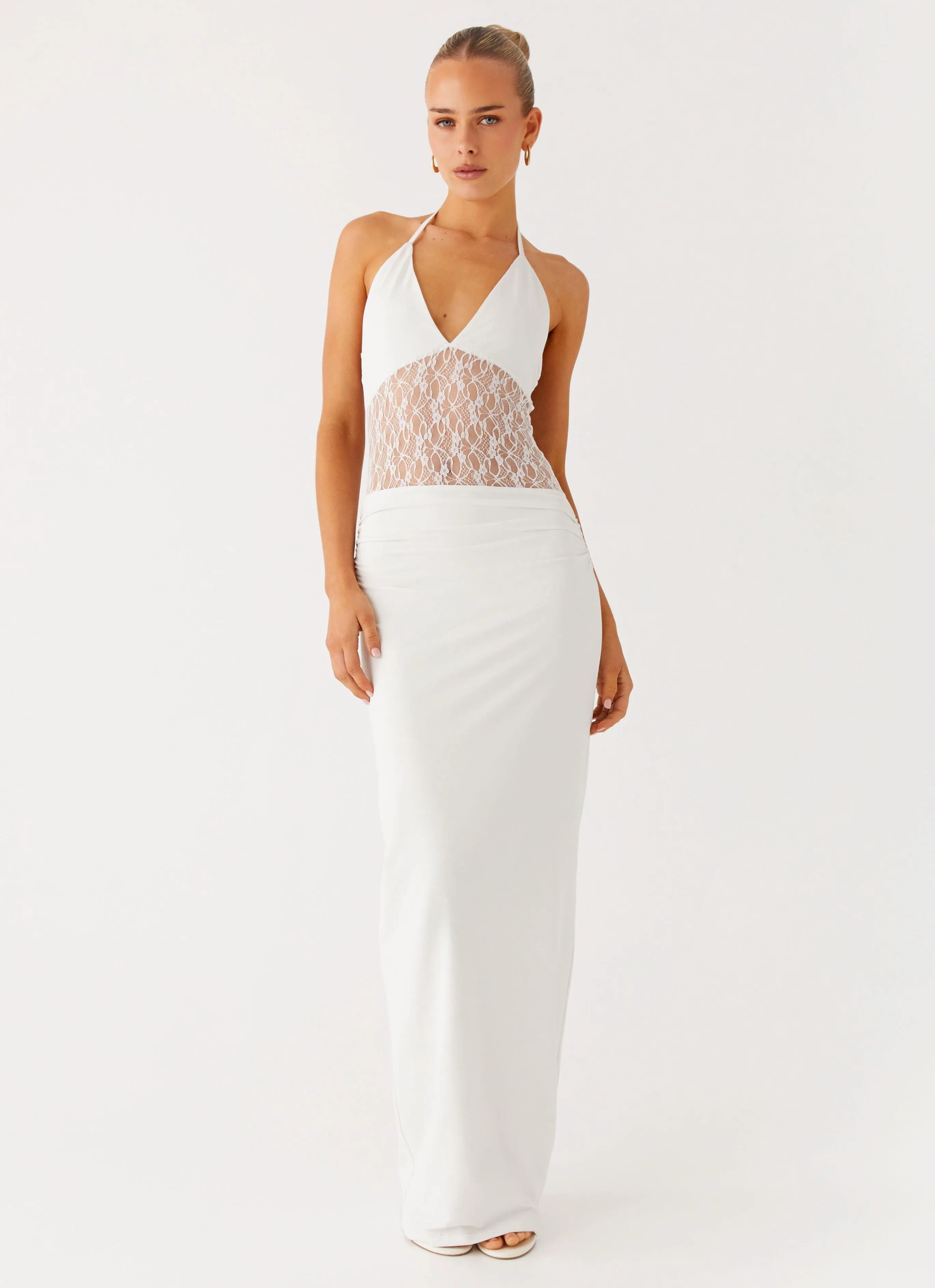 Collar Accent Petal Zone Enchant Lace Maxi Dress - Ivory