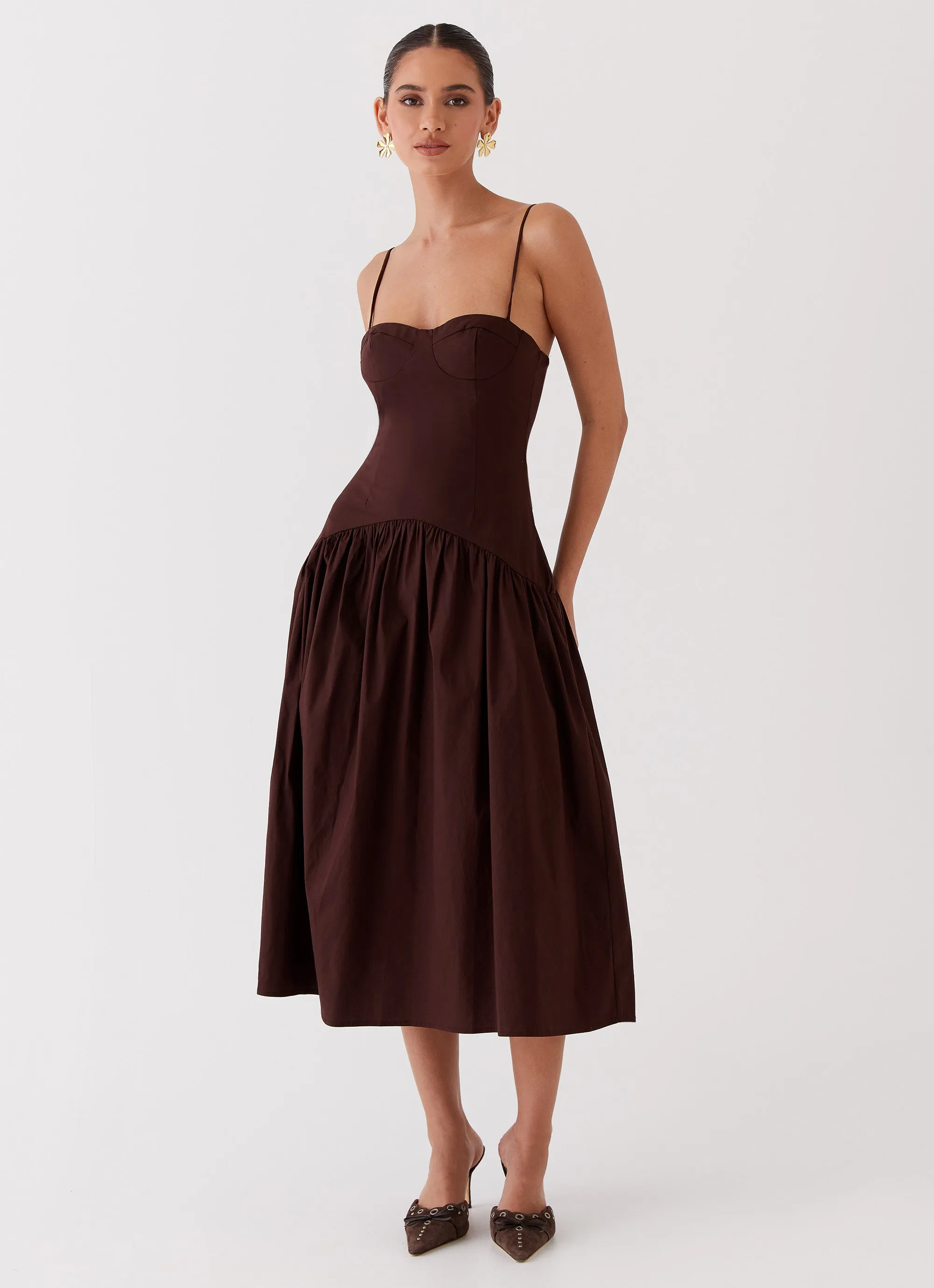 Travel Edge Yvette Corset Midi Dress - Chocolate
