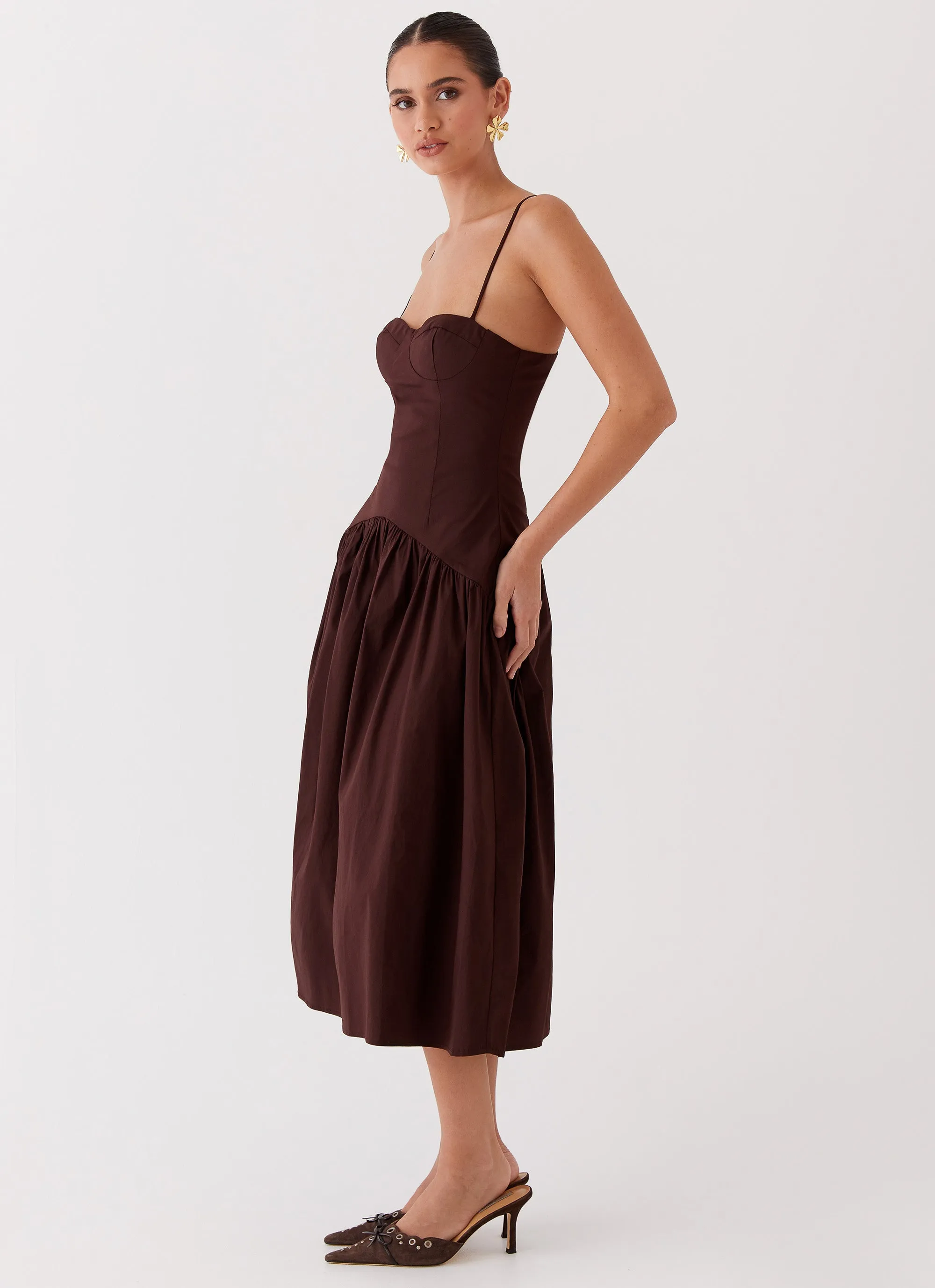 Layered Texture Yvette Corset Midi Dress - Chocolate