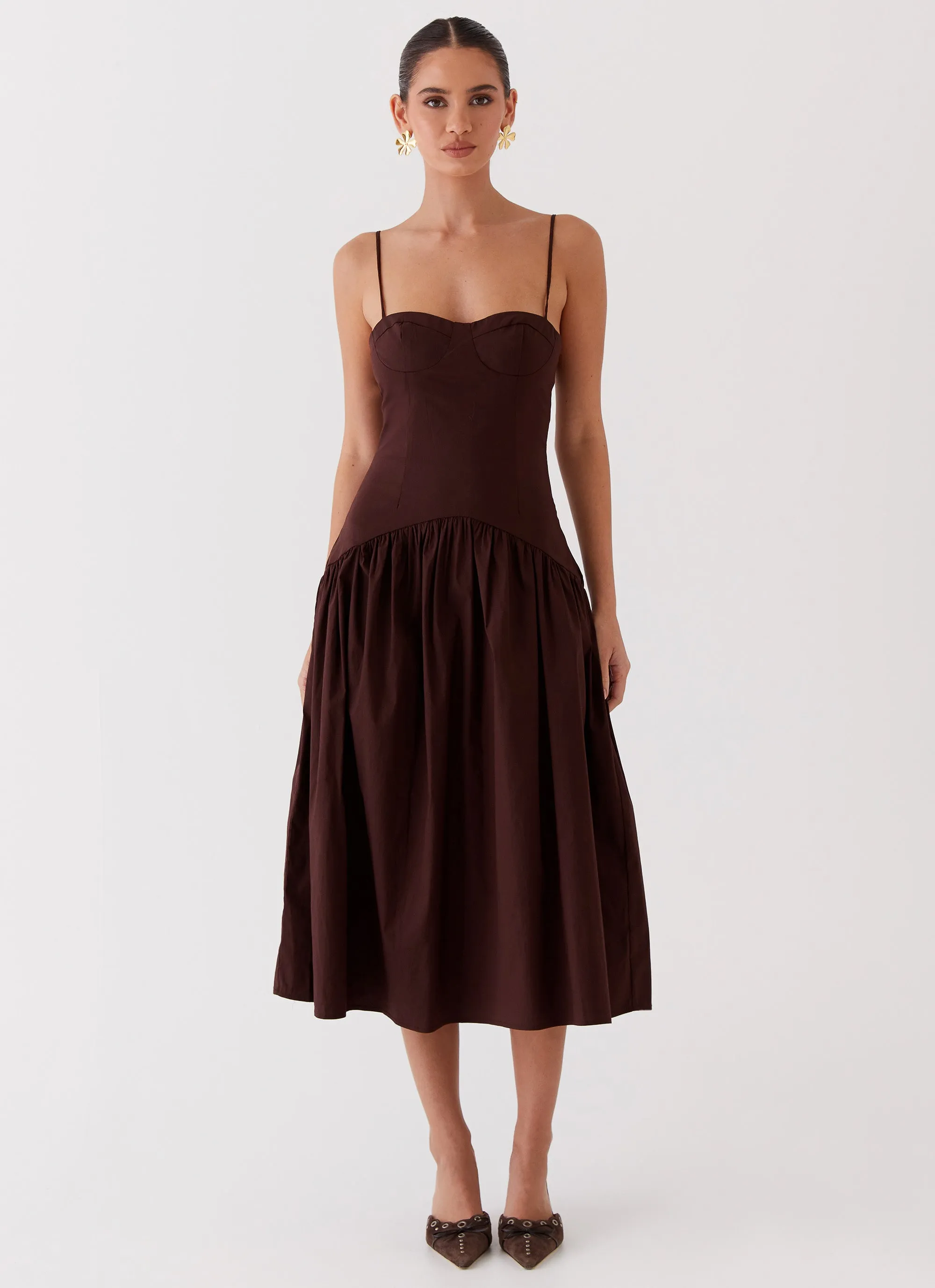 Yvette Corset Midi Dress - Chocolate Petite friendly