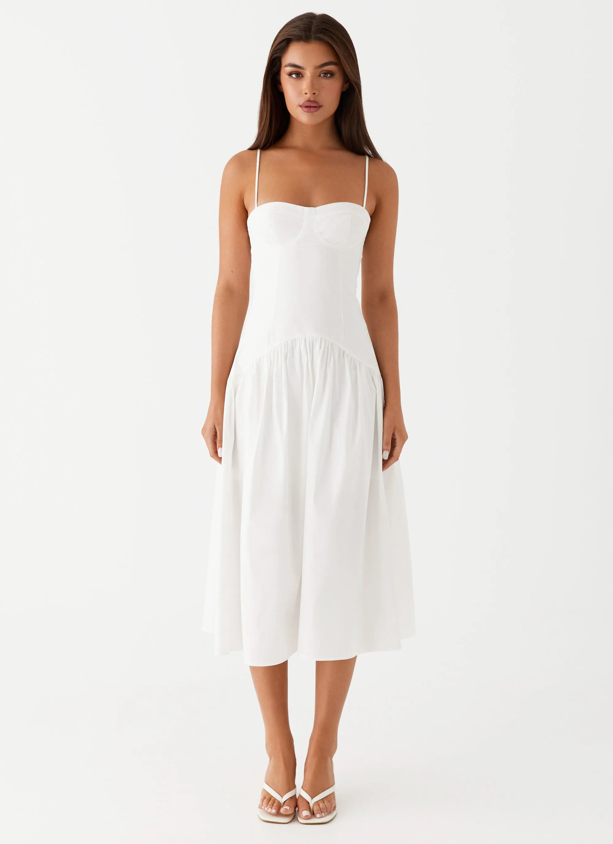 Yvette Corset Midi Dress - White Texture Blend button detail