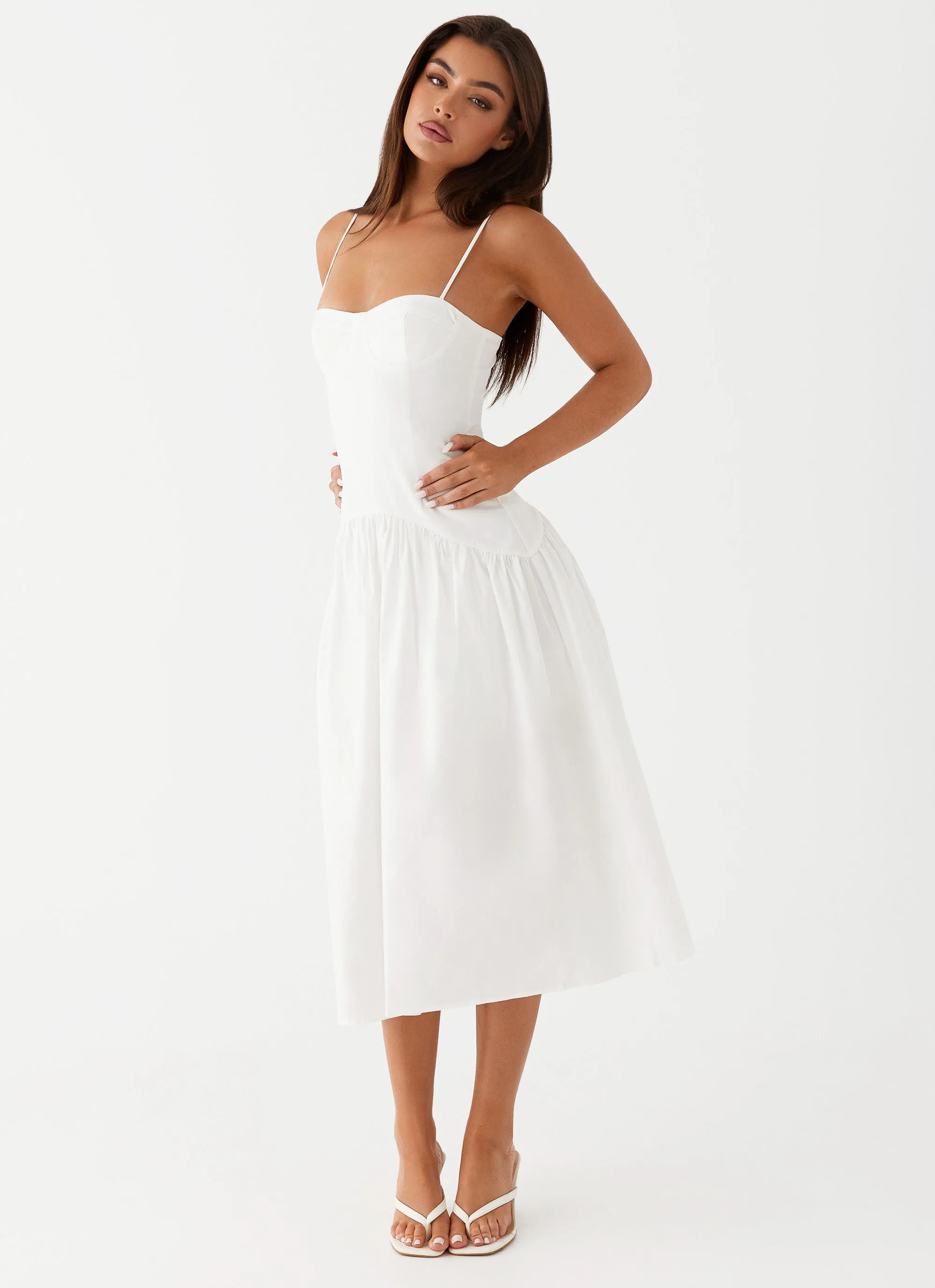 Yvette Corset Midi Dress - White Lounge Vibes Wide Hemline