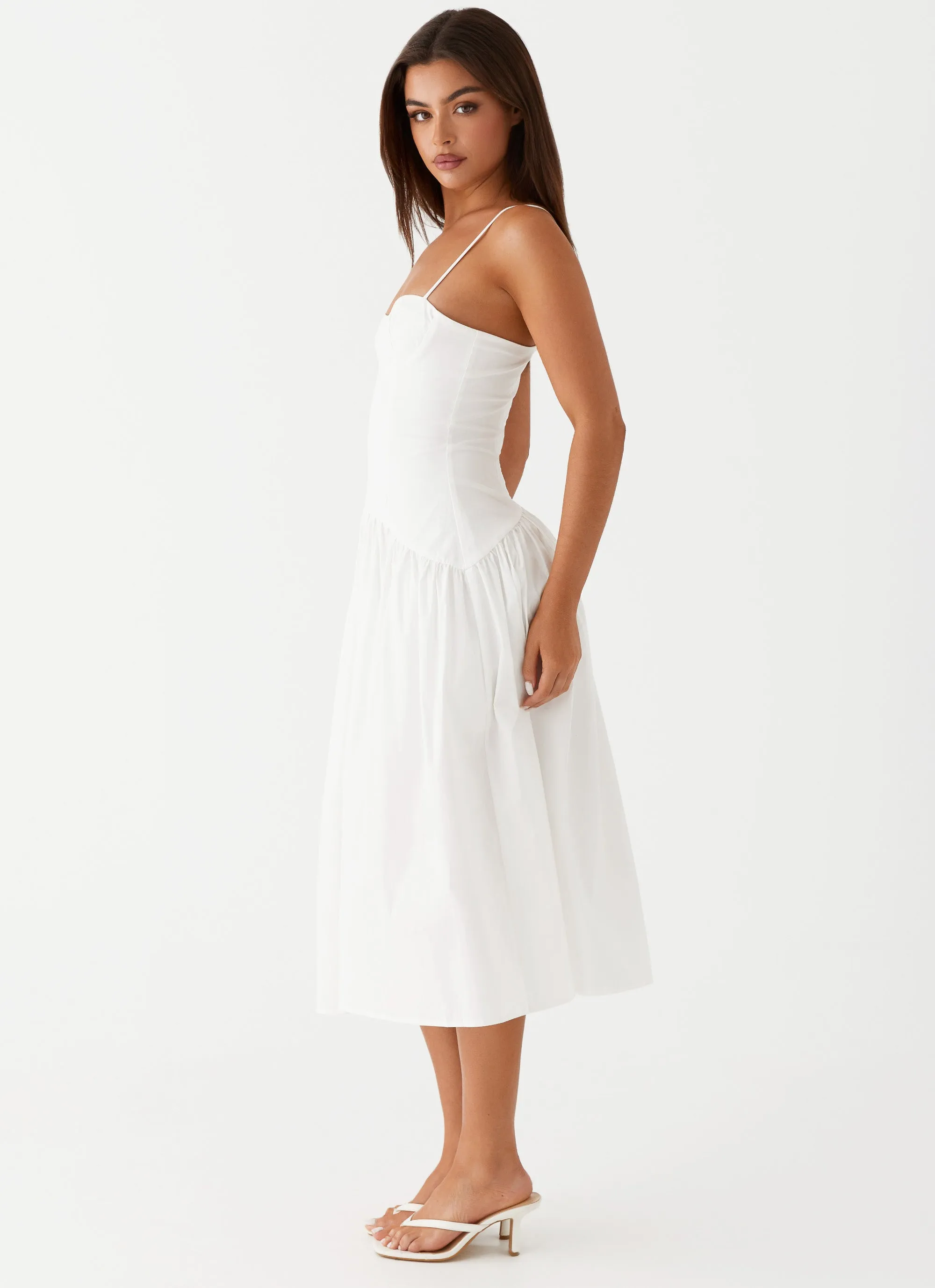 Feminine Layers Form Fit Yvette Corset Midi Dress - White
