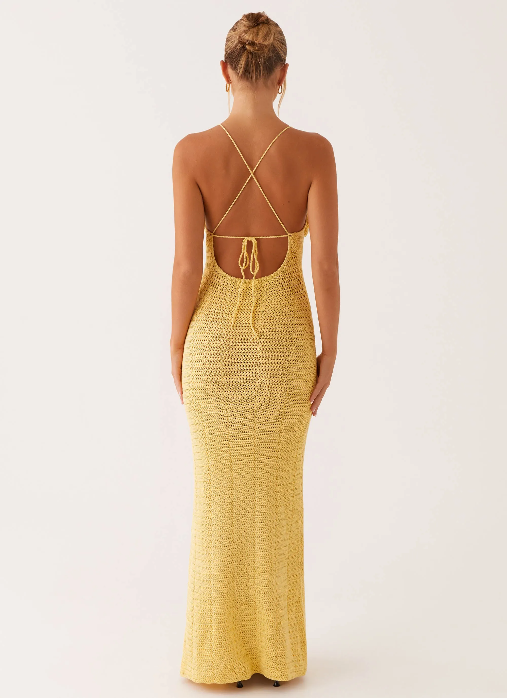 Zara Rose Crochet Maxi Dress - Yellow Quick Fit Trend Focused