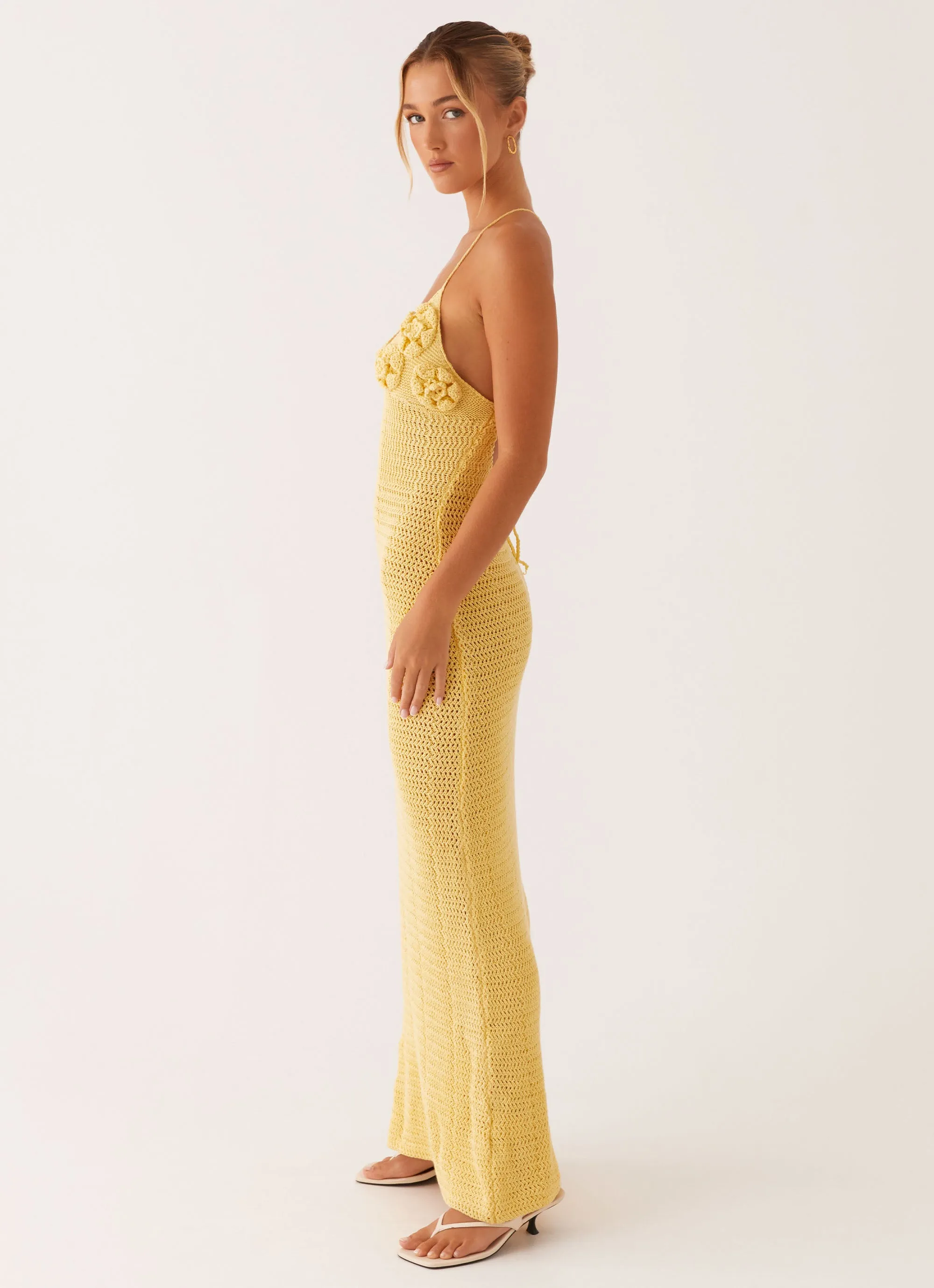 Zara Rose Crochet Maxi Dress - Yellow Fresh Flow Unique Print