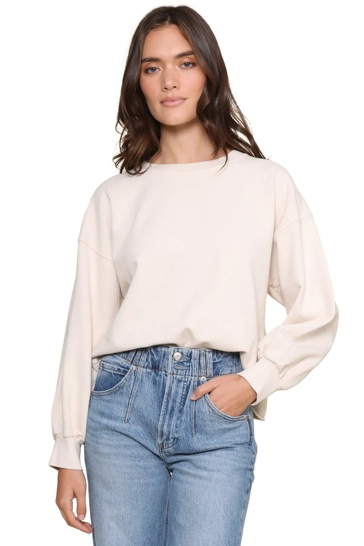 Zayne French Terry Long Sleeve Pullover BoxyCrop ThermalRegulationLayer