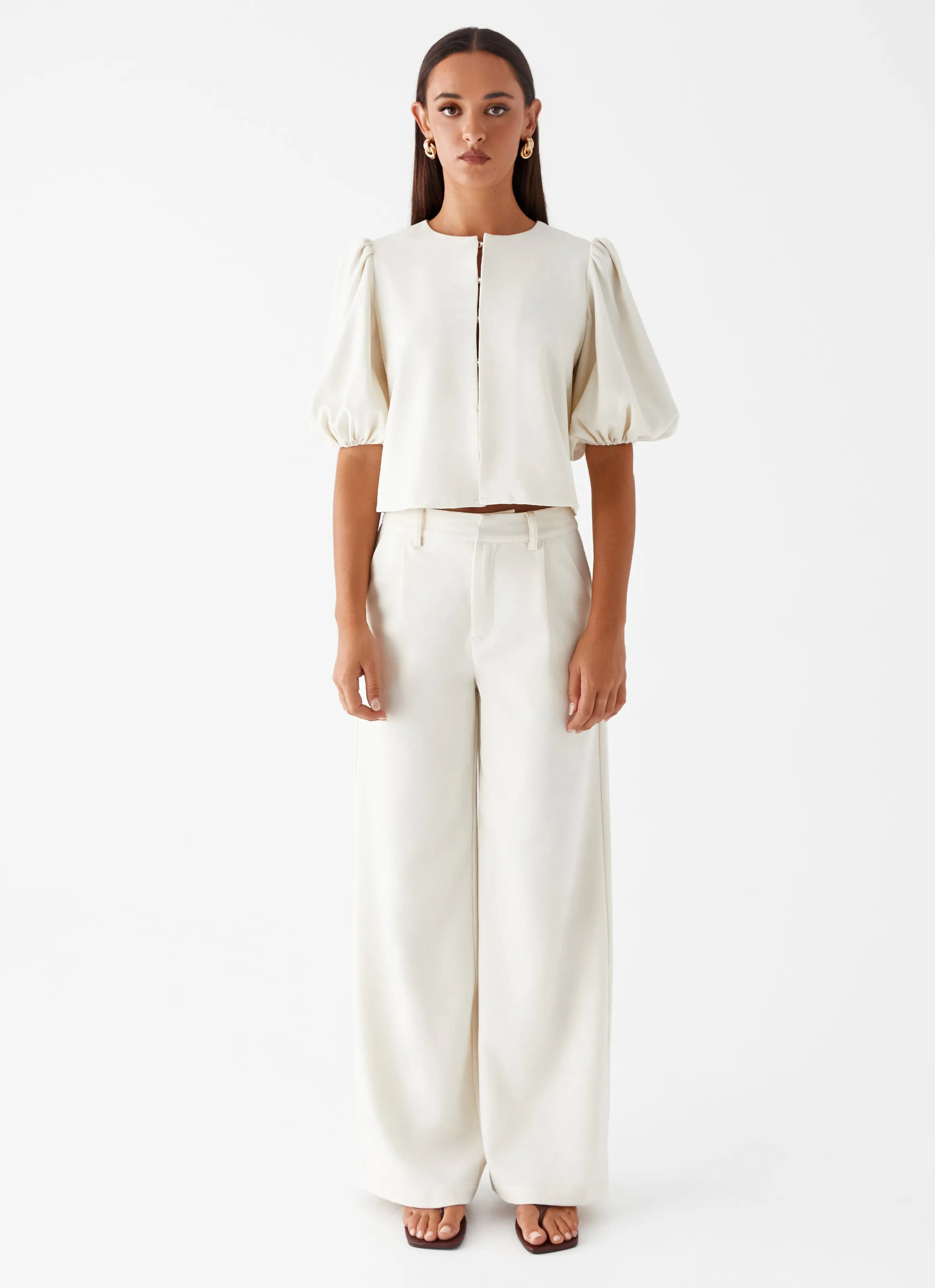 Breathable Mesh Panels Elastic waist Leila Suiting Pants - Ivory