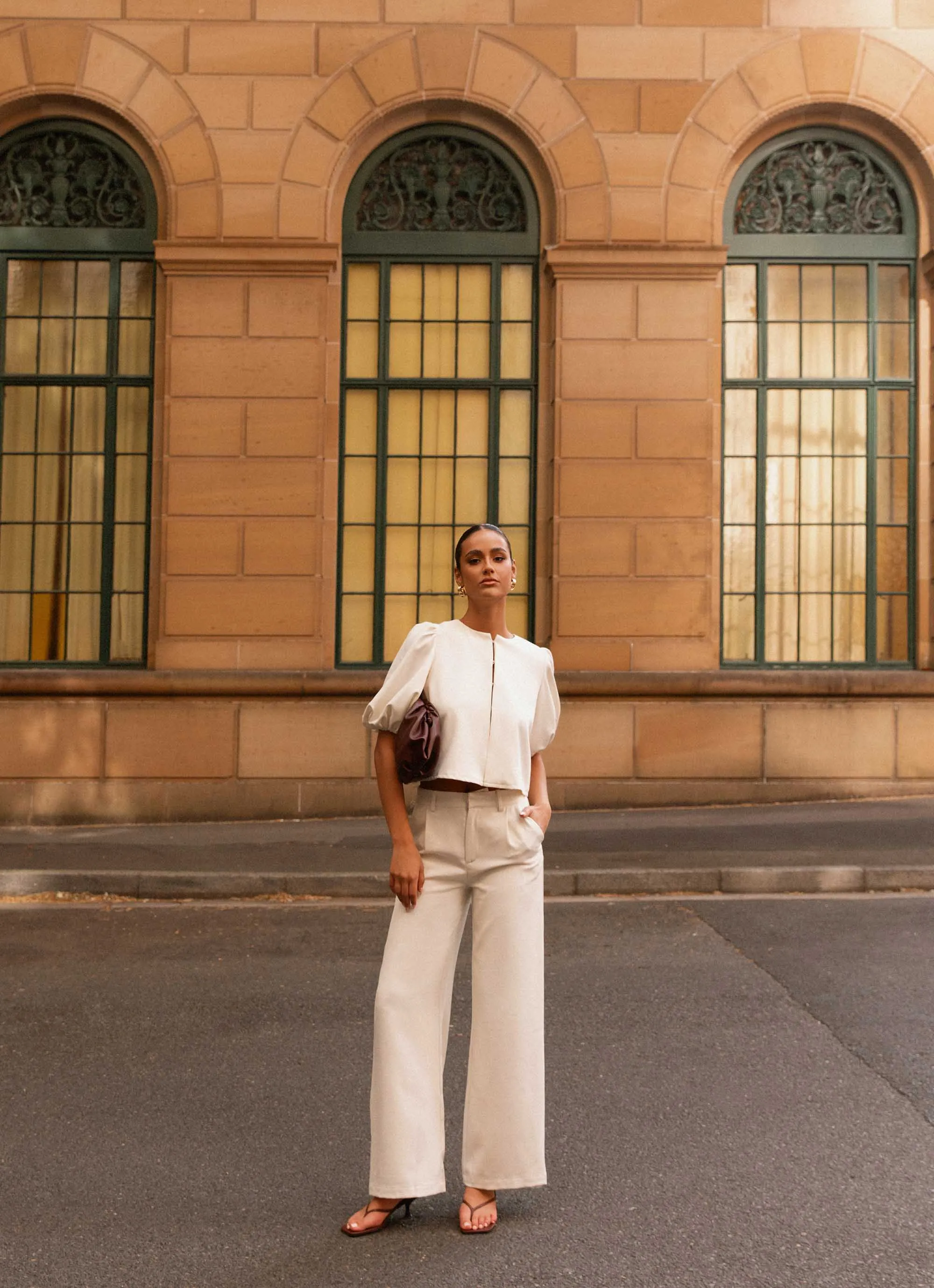 Leila Suiting Pants - Ivory Comfortable Cut Hygienic Coating