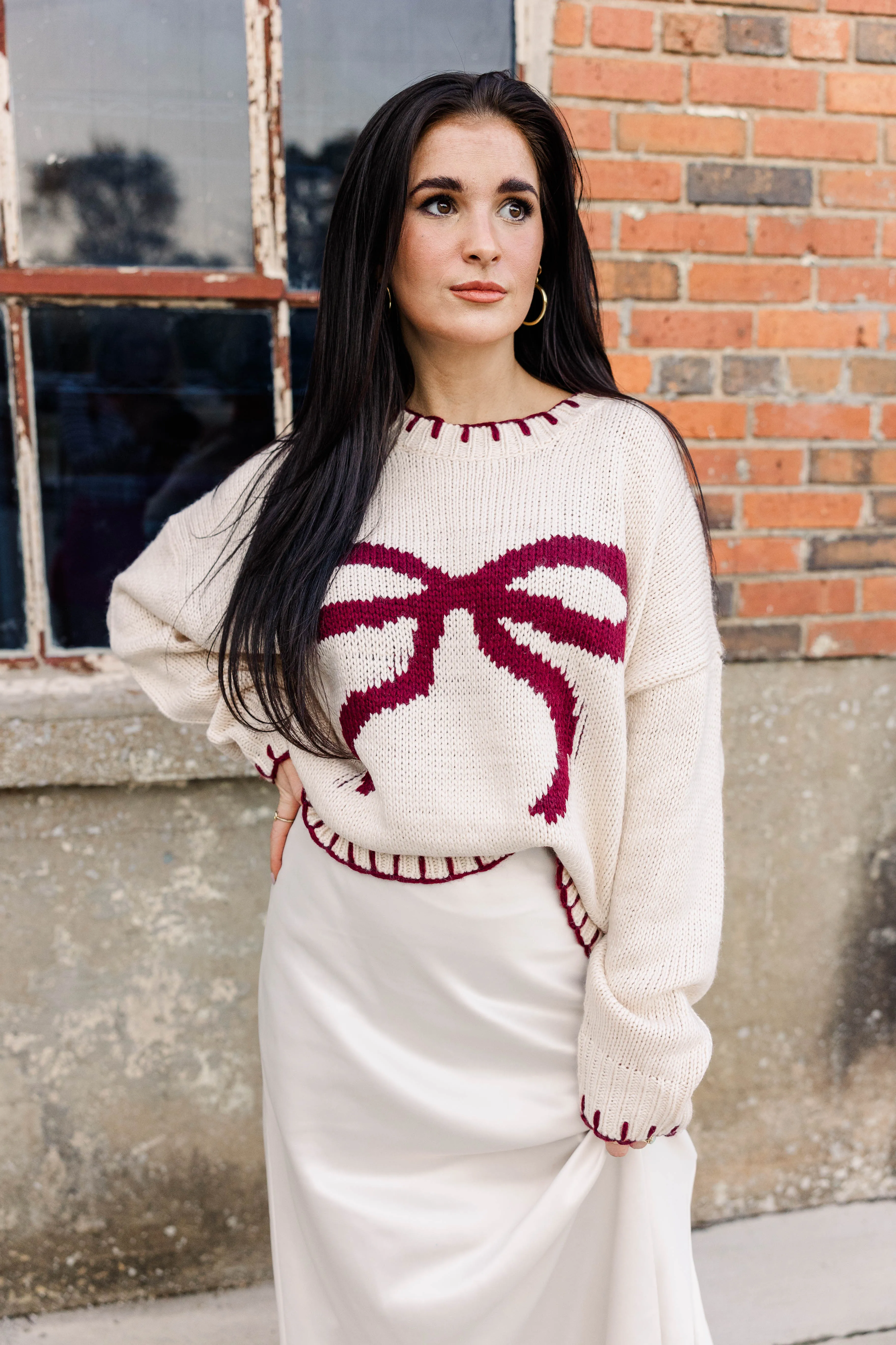 Bow Knit Oversized Sweater Easy Fit Versatile Warmth