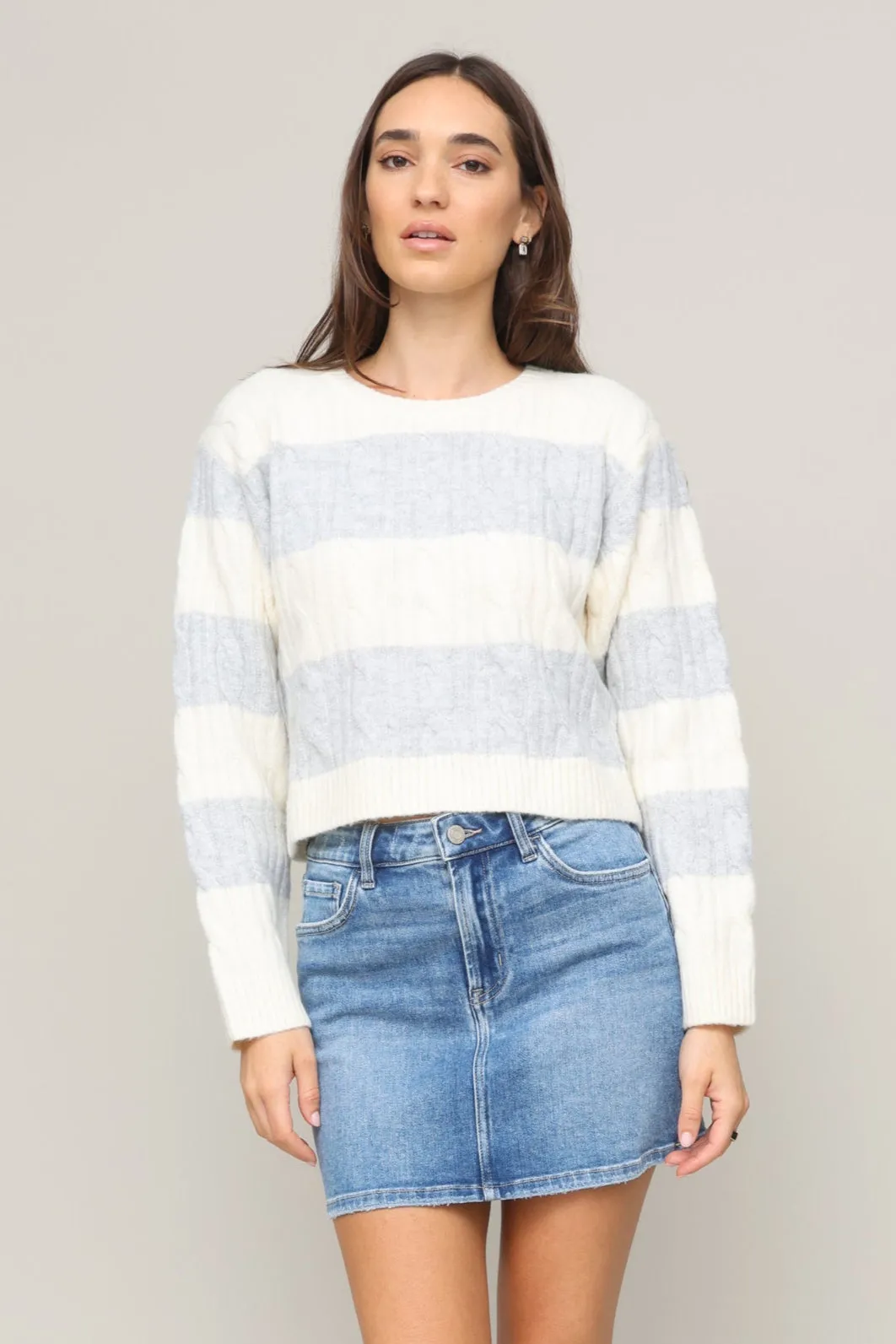 Openwork Lattice Pattern Quick Dry Integration Teddy Stripe Cable Crew