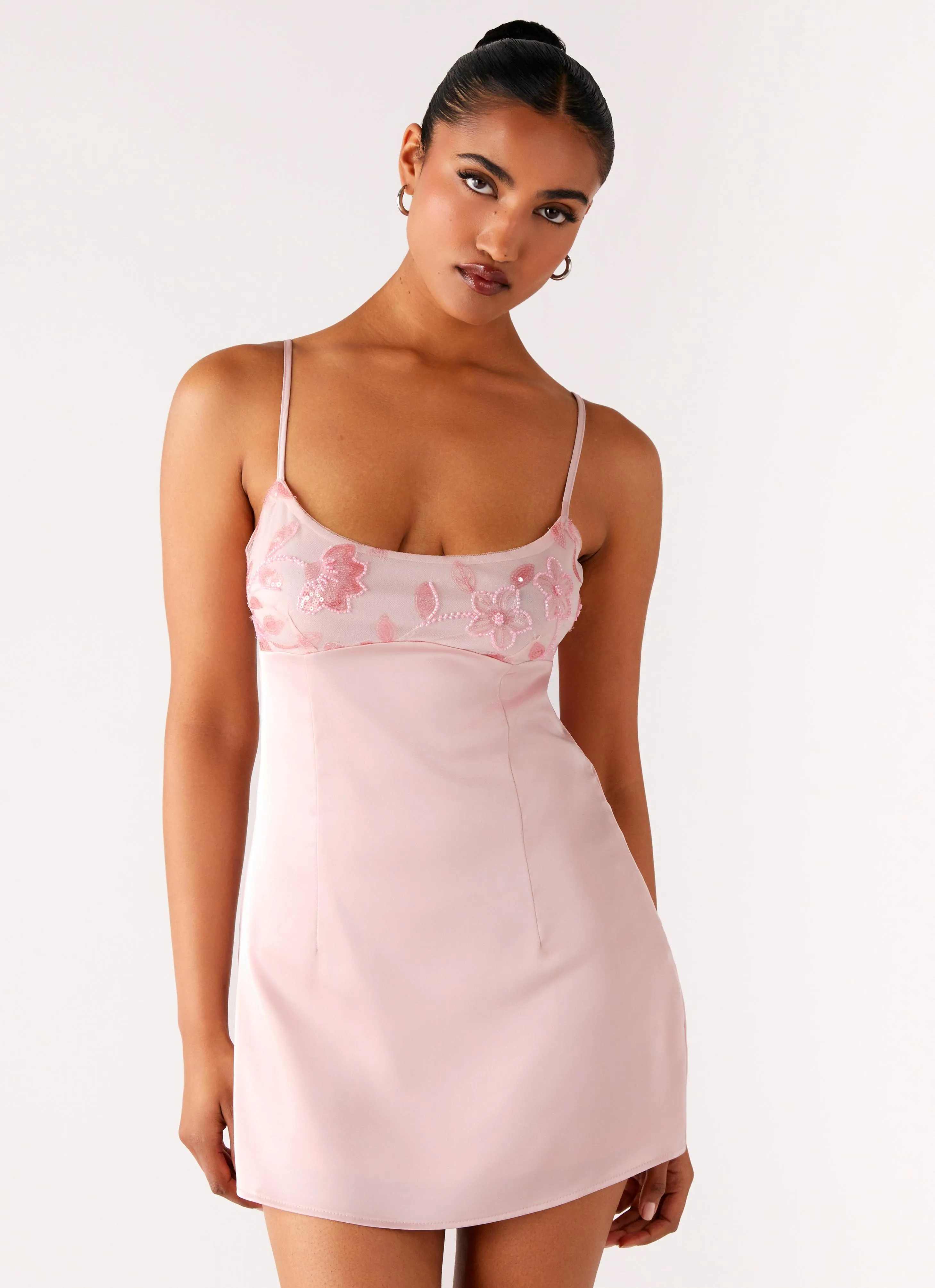 Zion Beaded Mini Dress - Pink Tea length Subtle Details