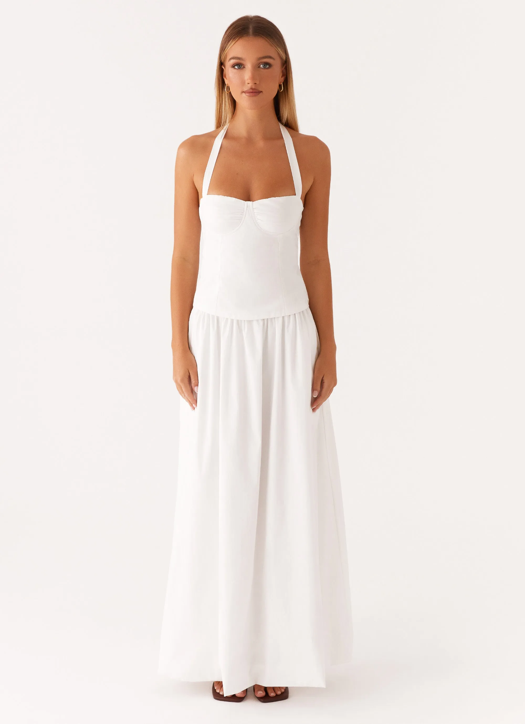 Cheryl Maxi Skirt - White Tiered hem